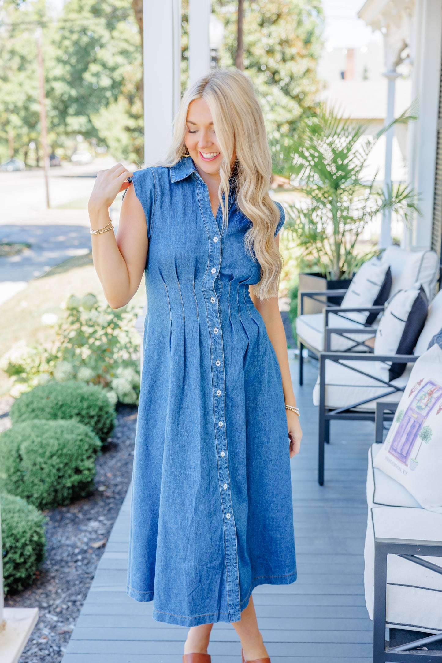 Denim Pleated Midi Dress