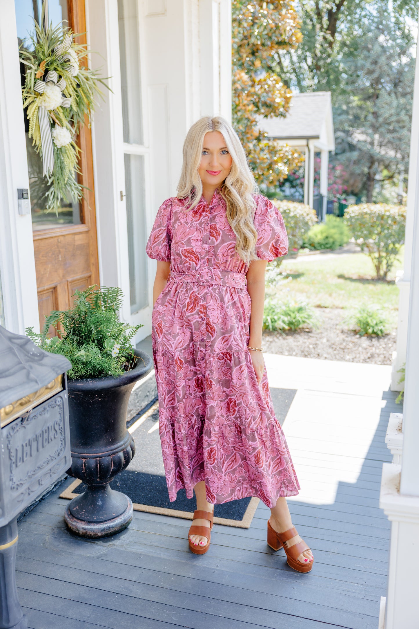 Rosy Fall Midi Dress