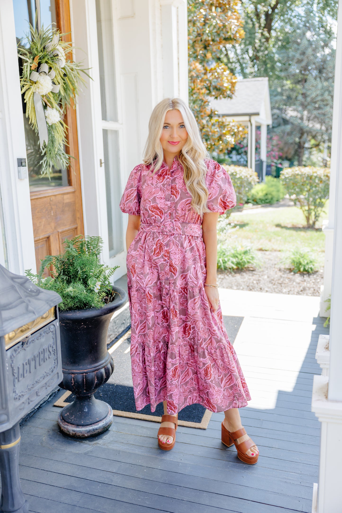 Rosy Fall Midi Dress