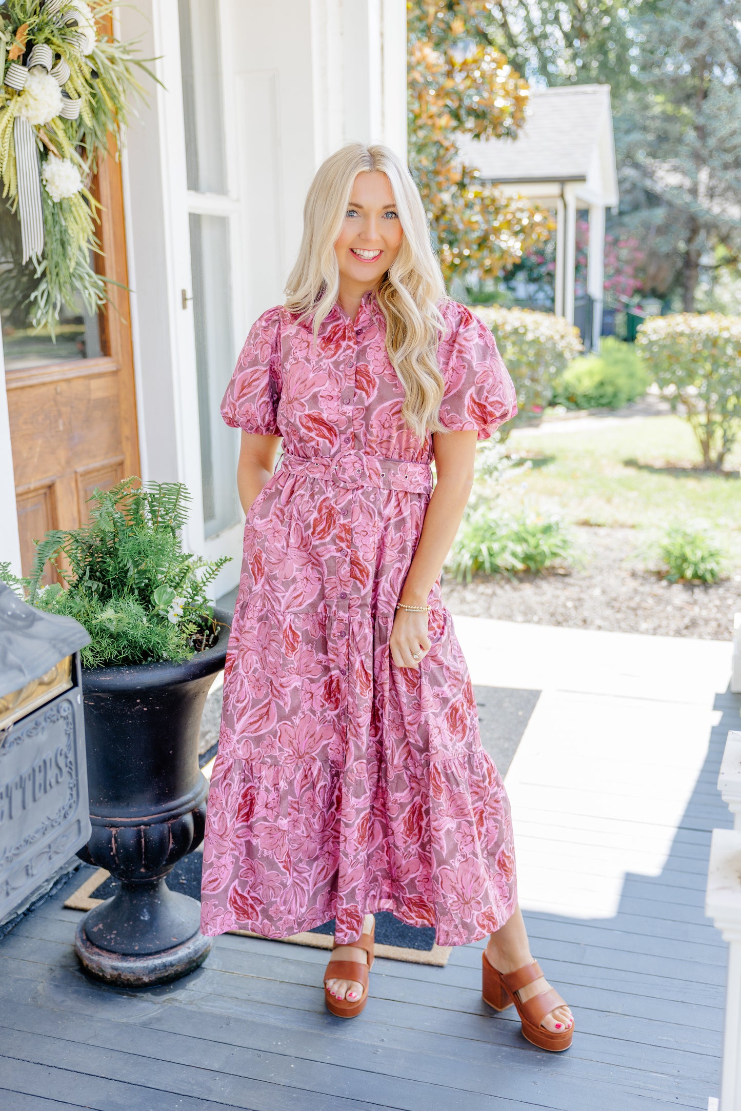 Rosy Fall Midi Dress
