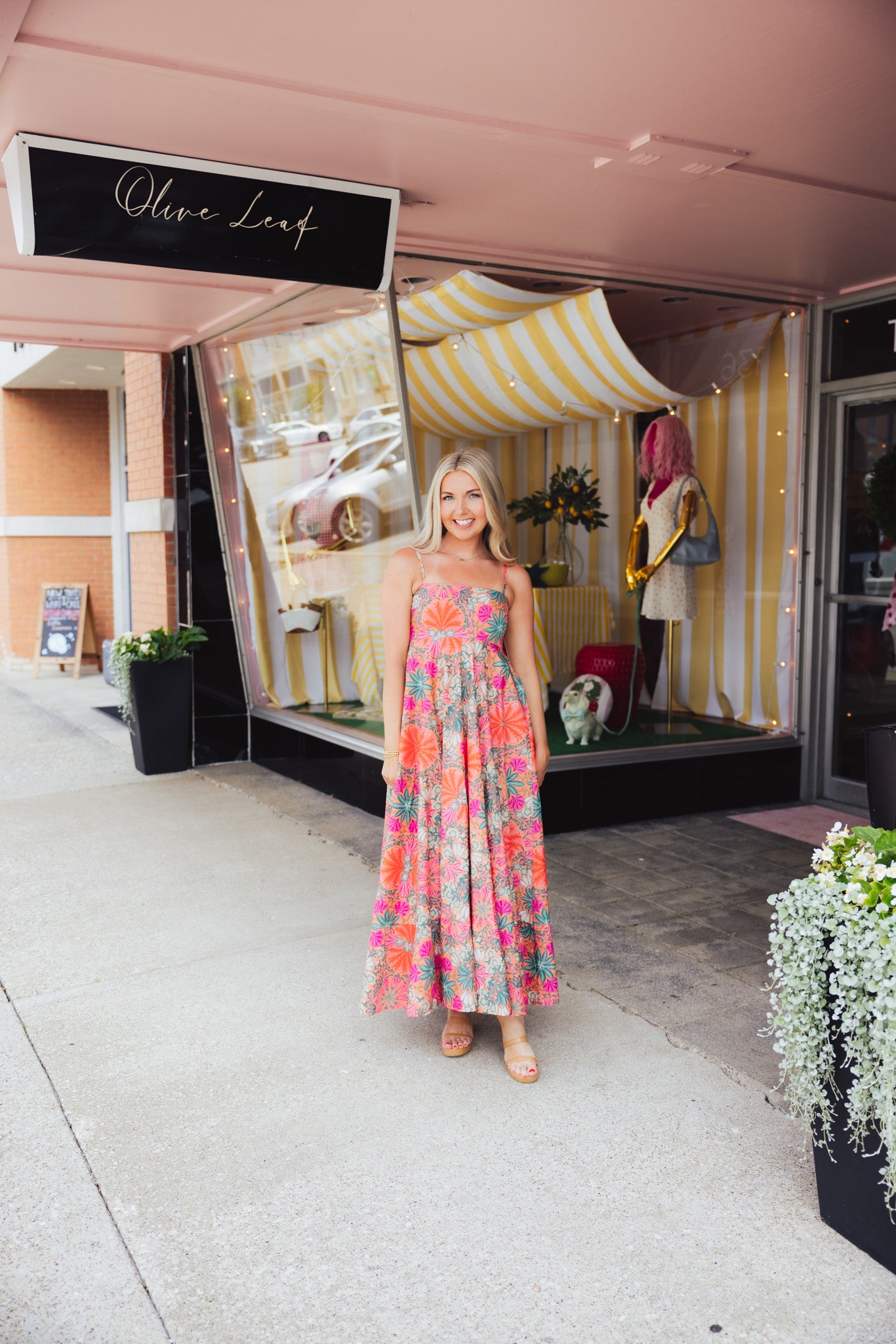 Orange Floral Midi Dress