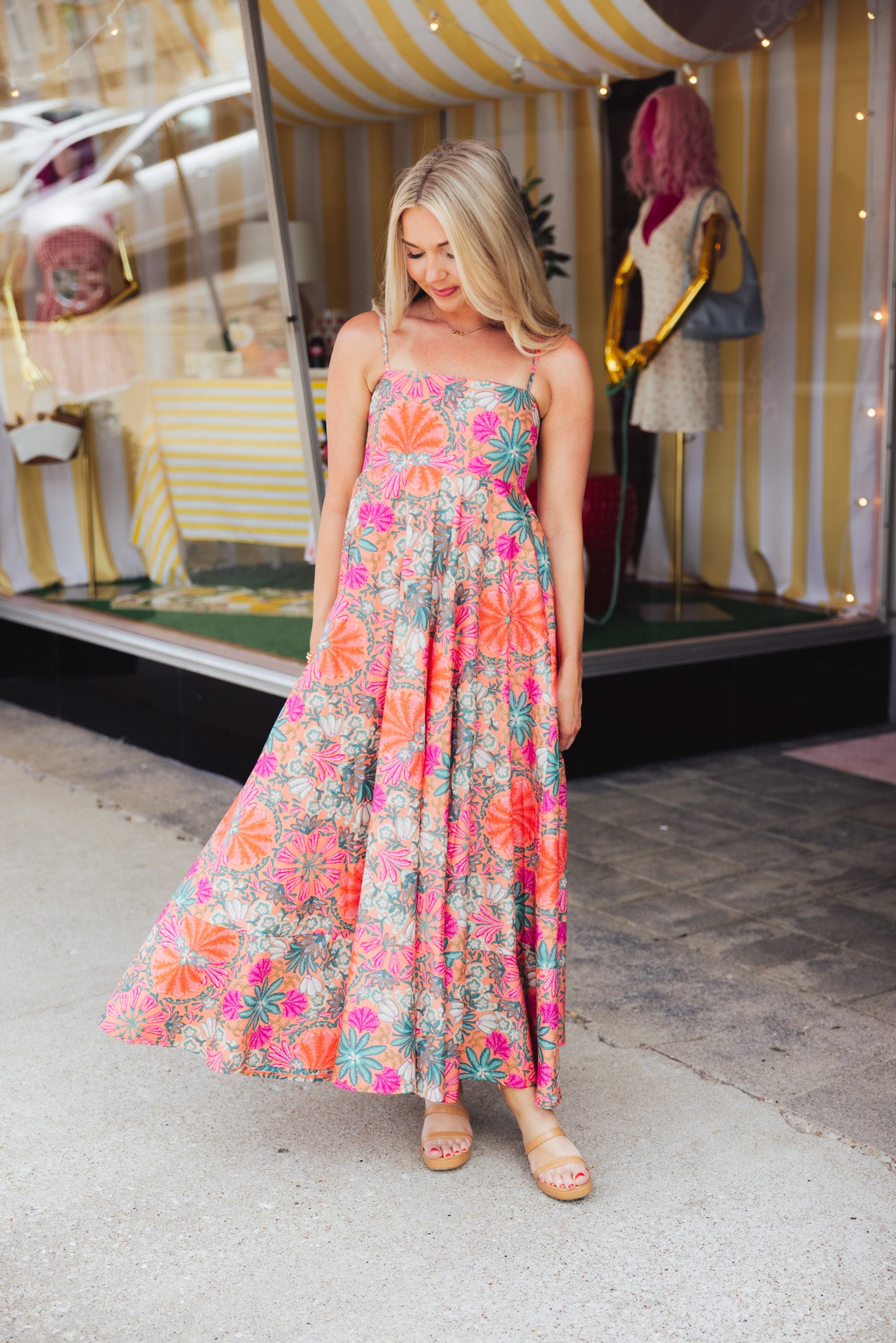 Orange Floral Midi Dress