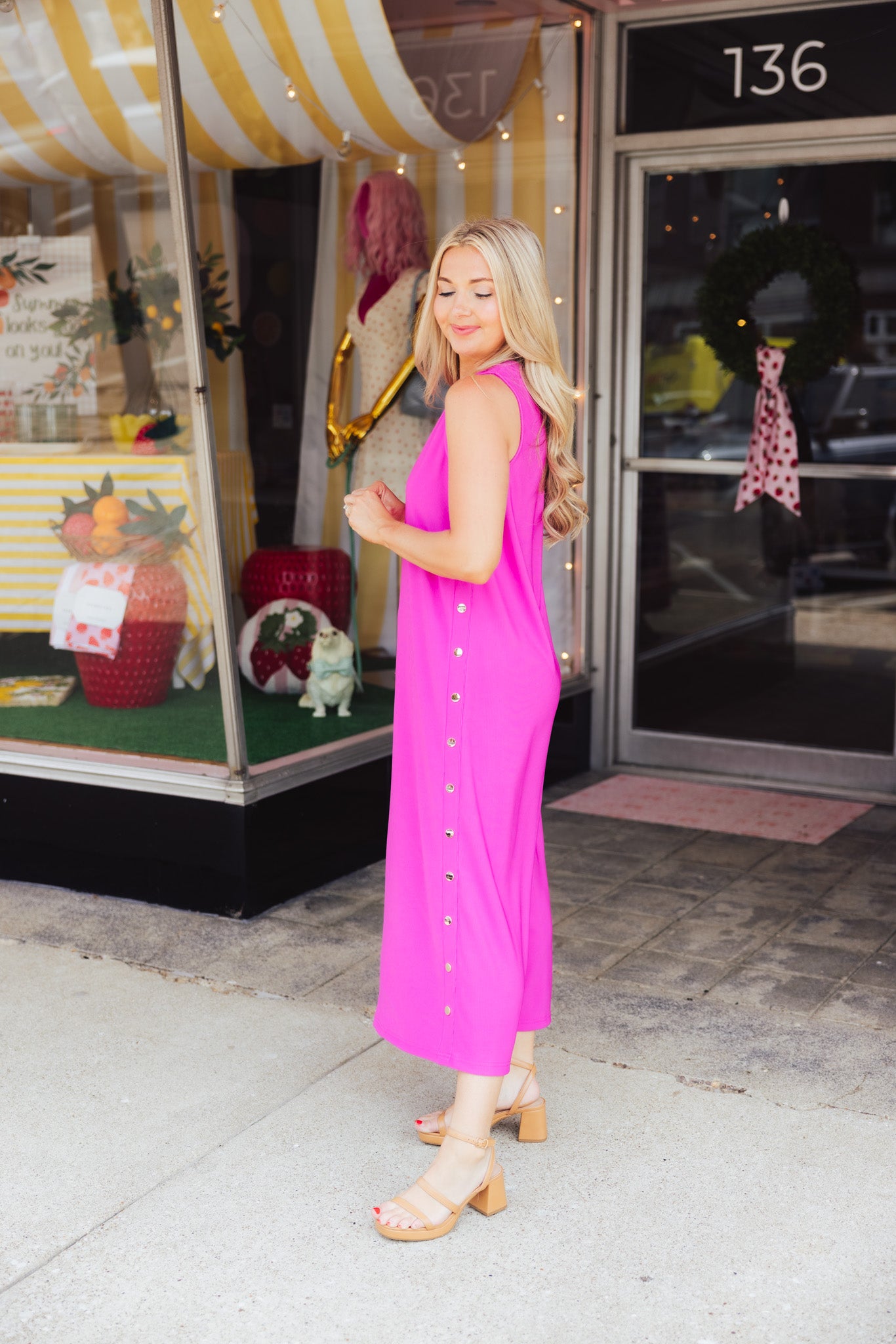 Pink Ribbed Button Dress