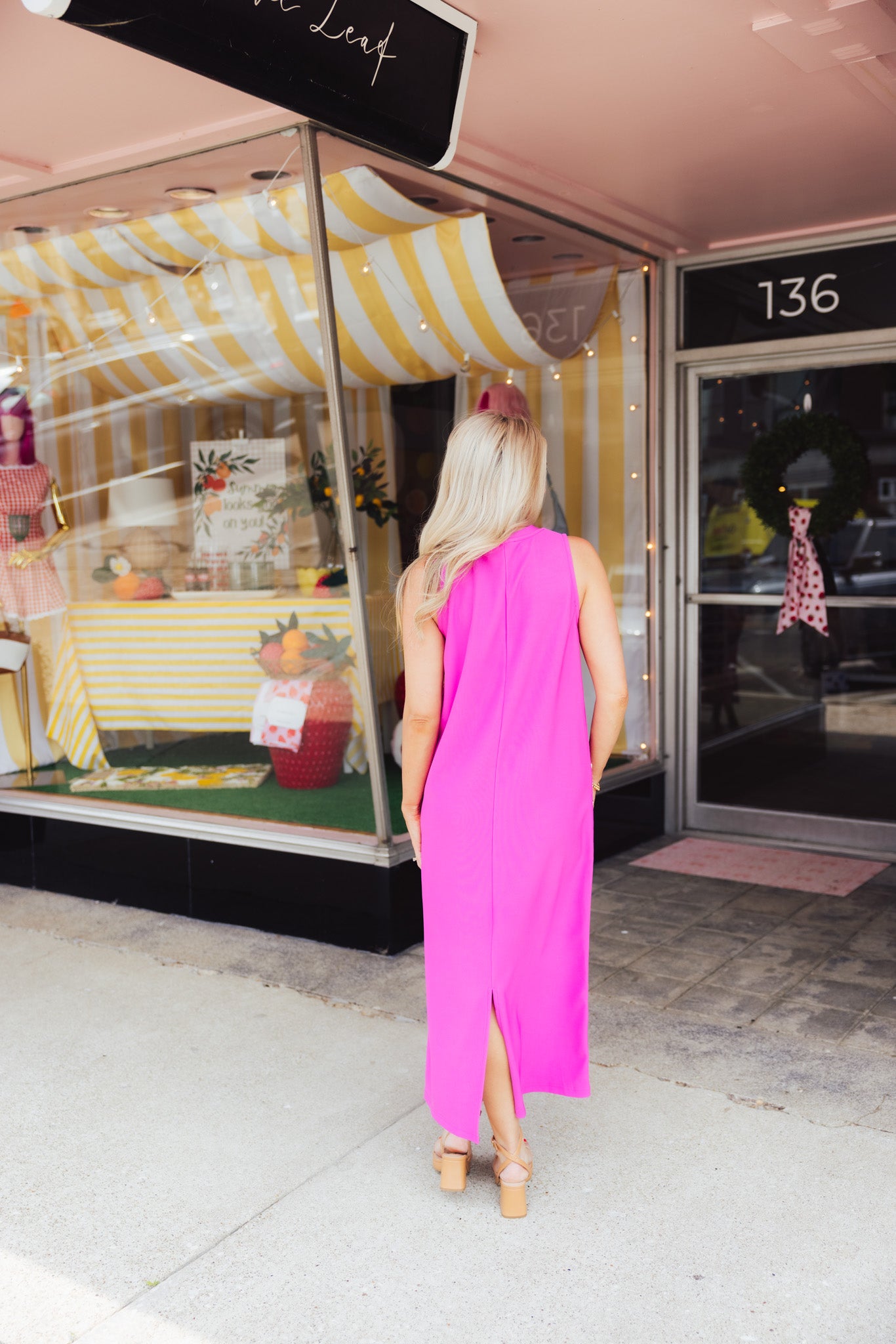 Pink Ribbed Button Dress