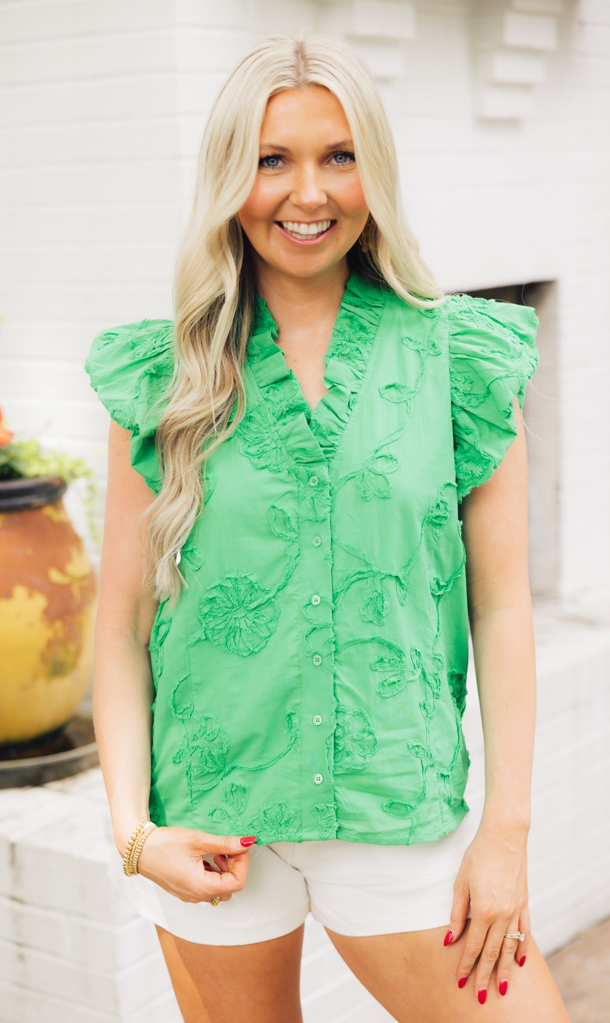 Floral Applique Flutter Top