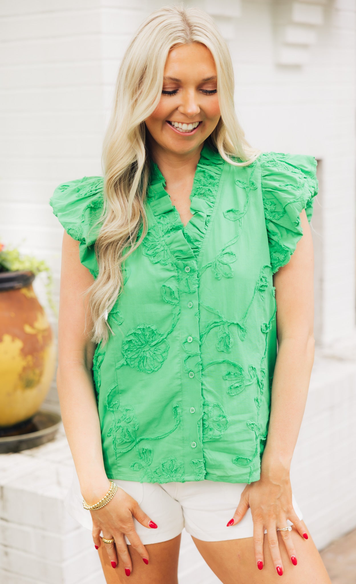 Floral Applique Flutter Top