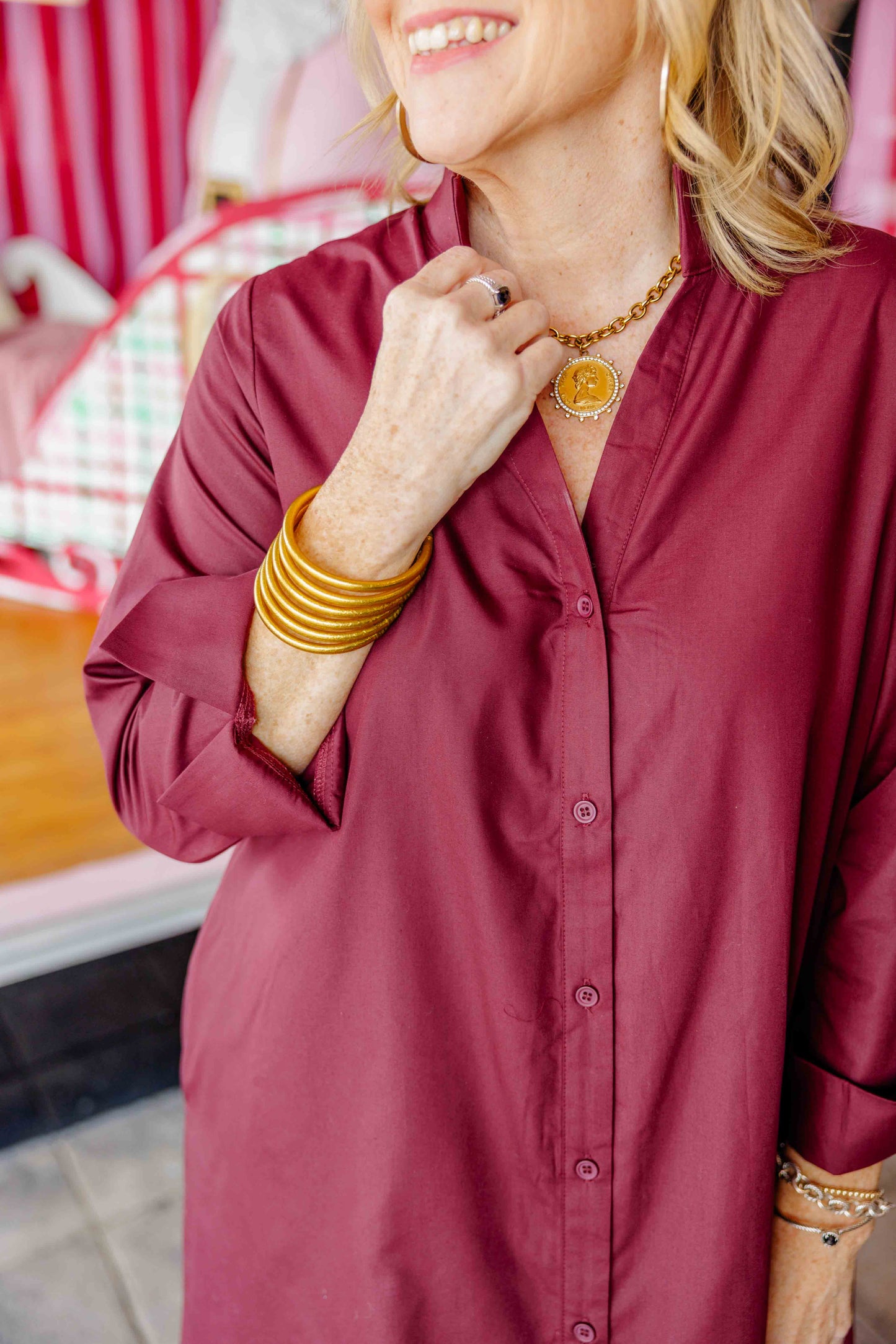 Solid Button Down Midi Dress