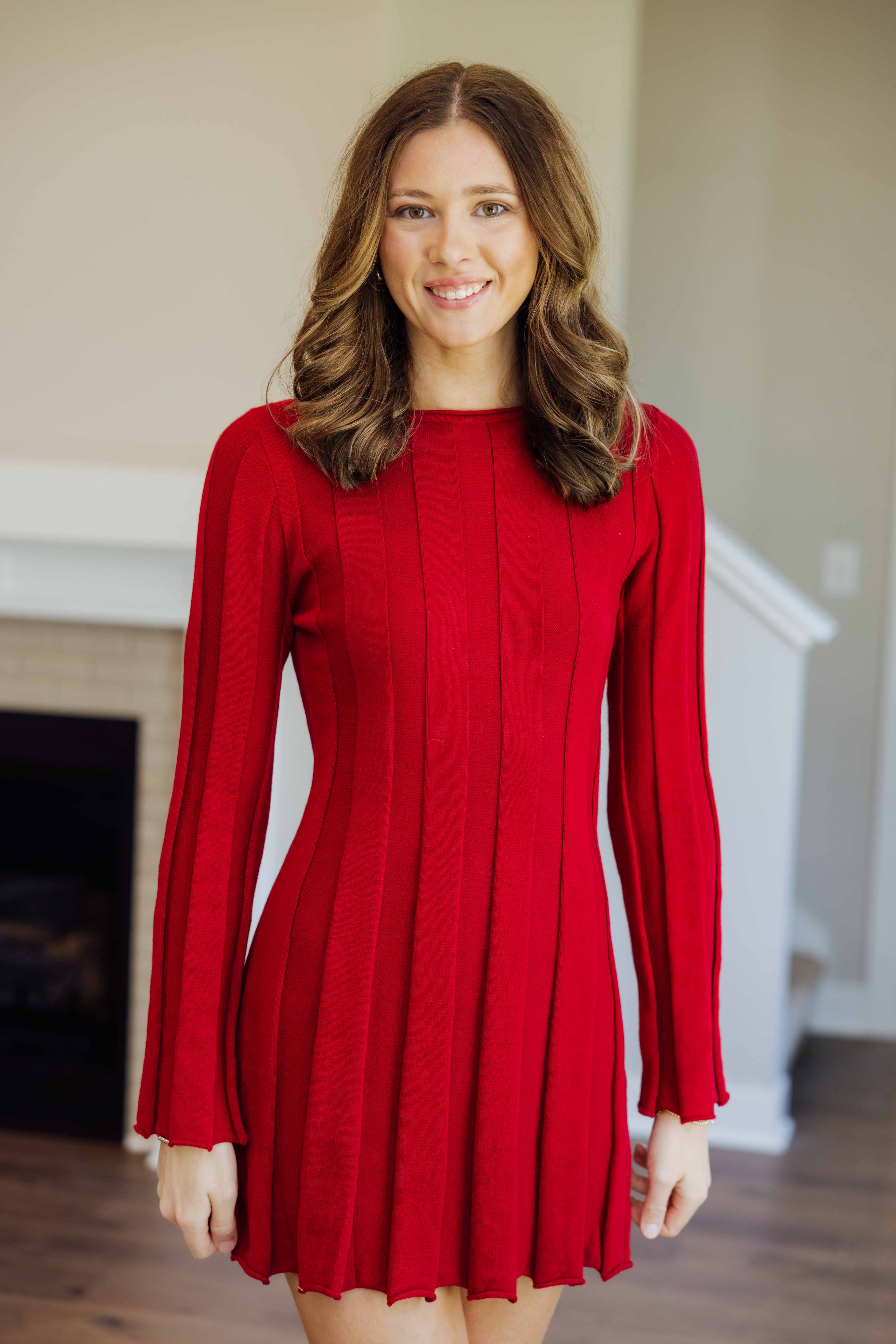 Red Ribbed Sweater Dress