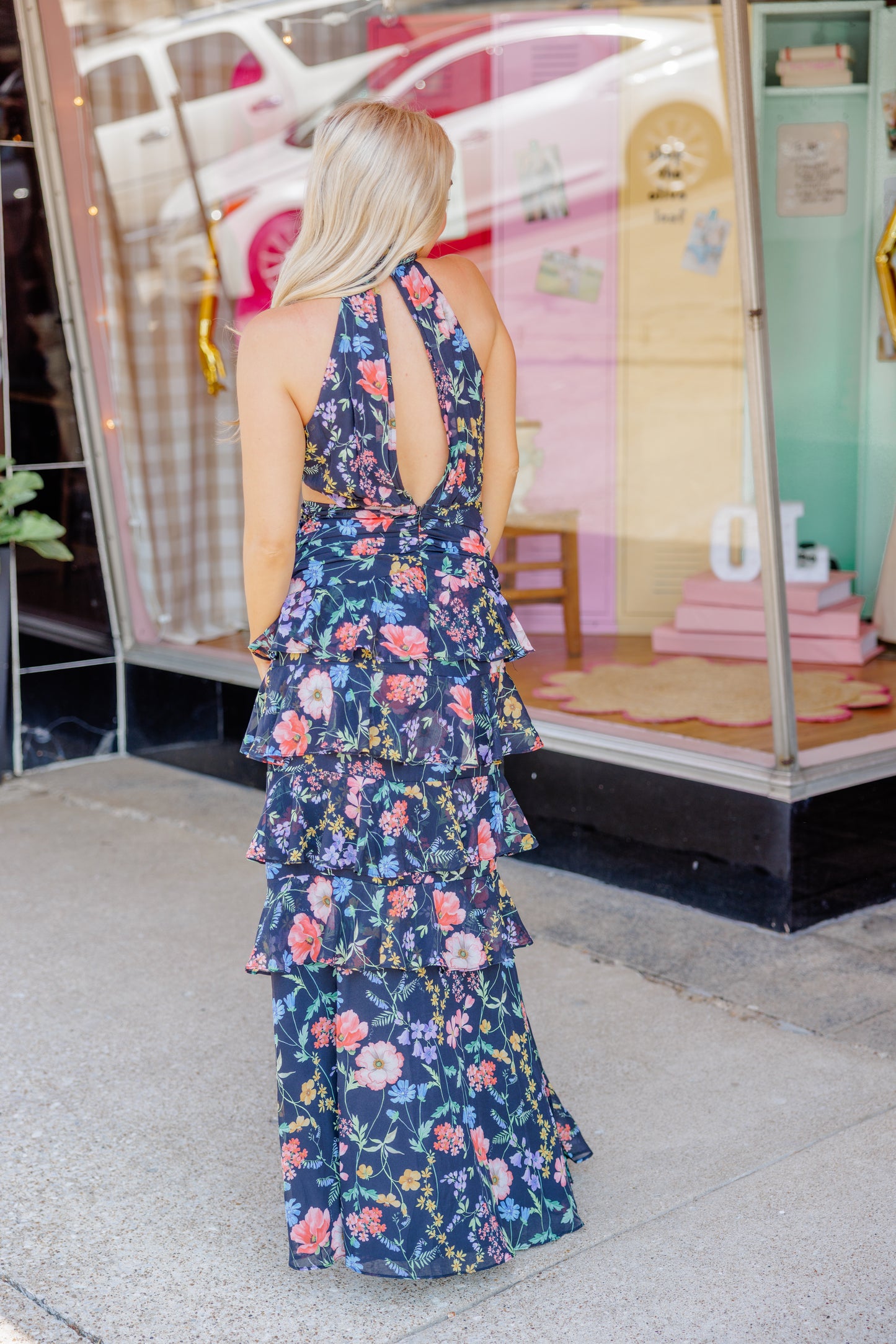 Black Floral Cut Out Maxi Dress