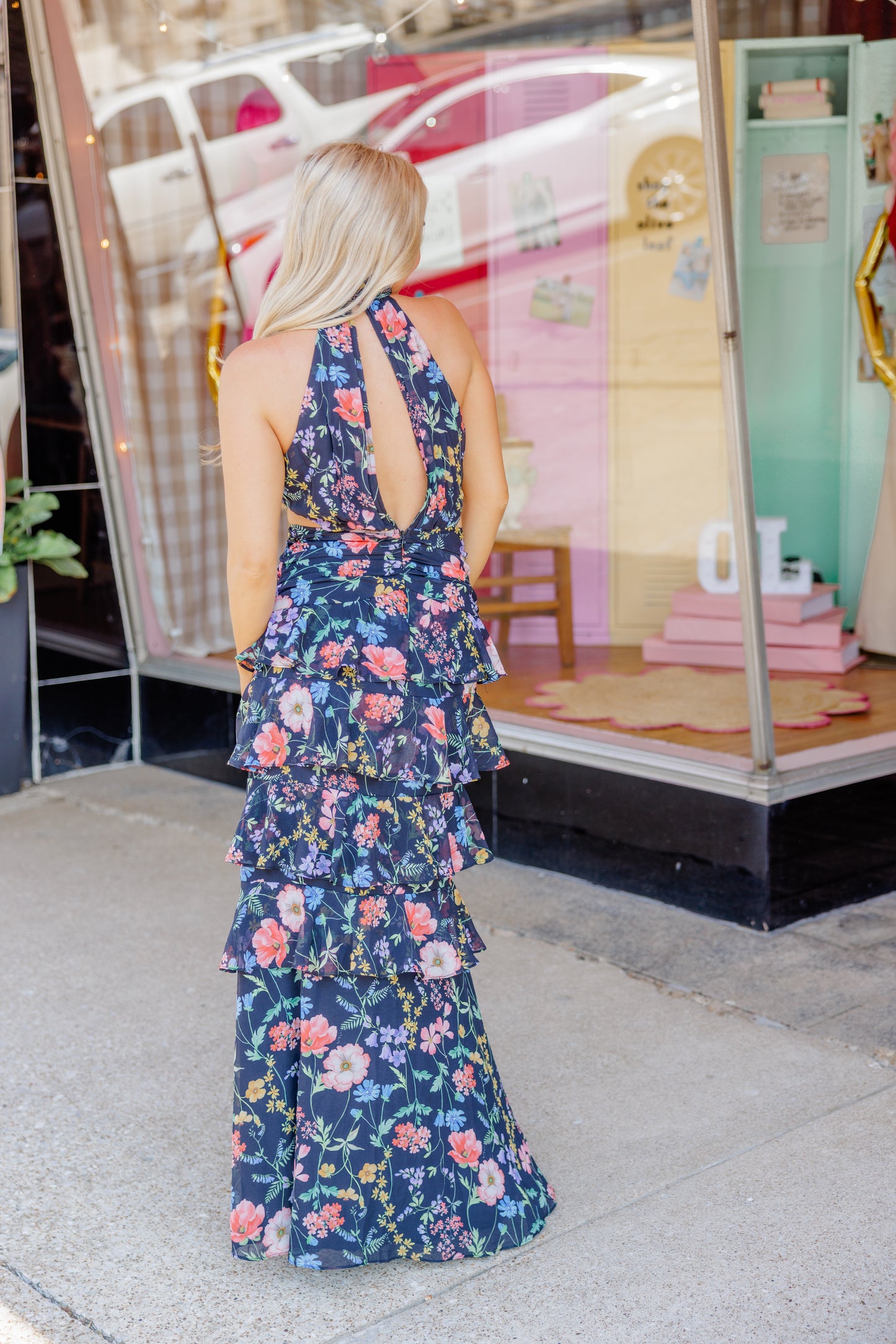 Black Floral Cut Out Maxi Dress