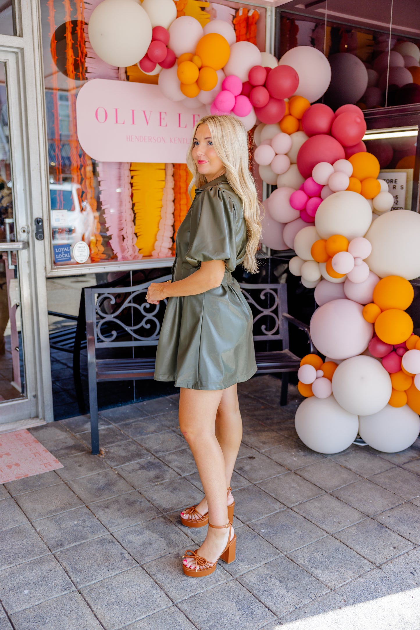 Olive Leather Shirt Dress