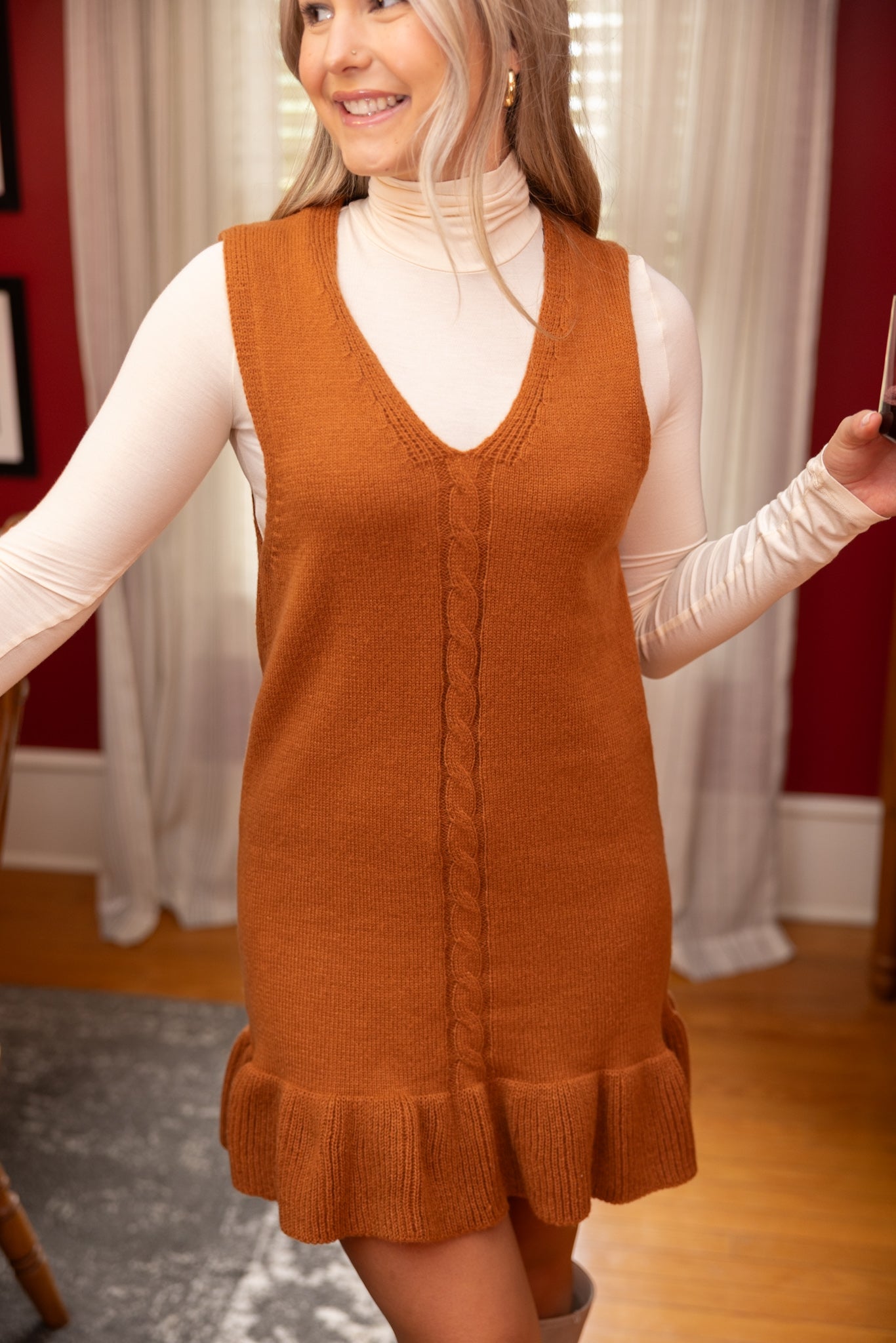 Rust Sleeveless Sweater Mini Dress