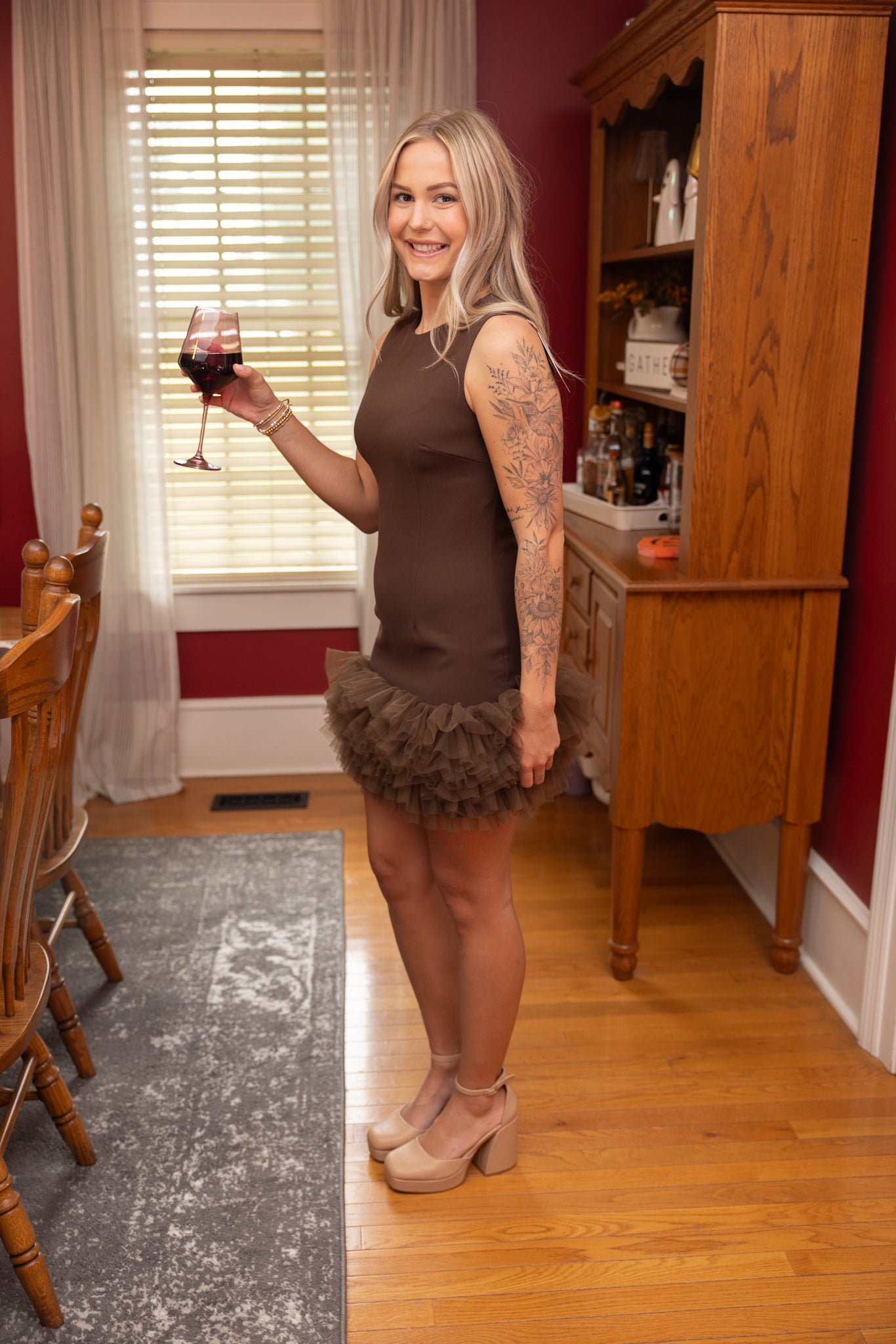 Brown Tulle Mini Dress
