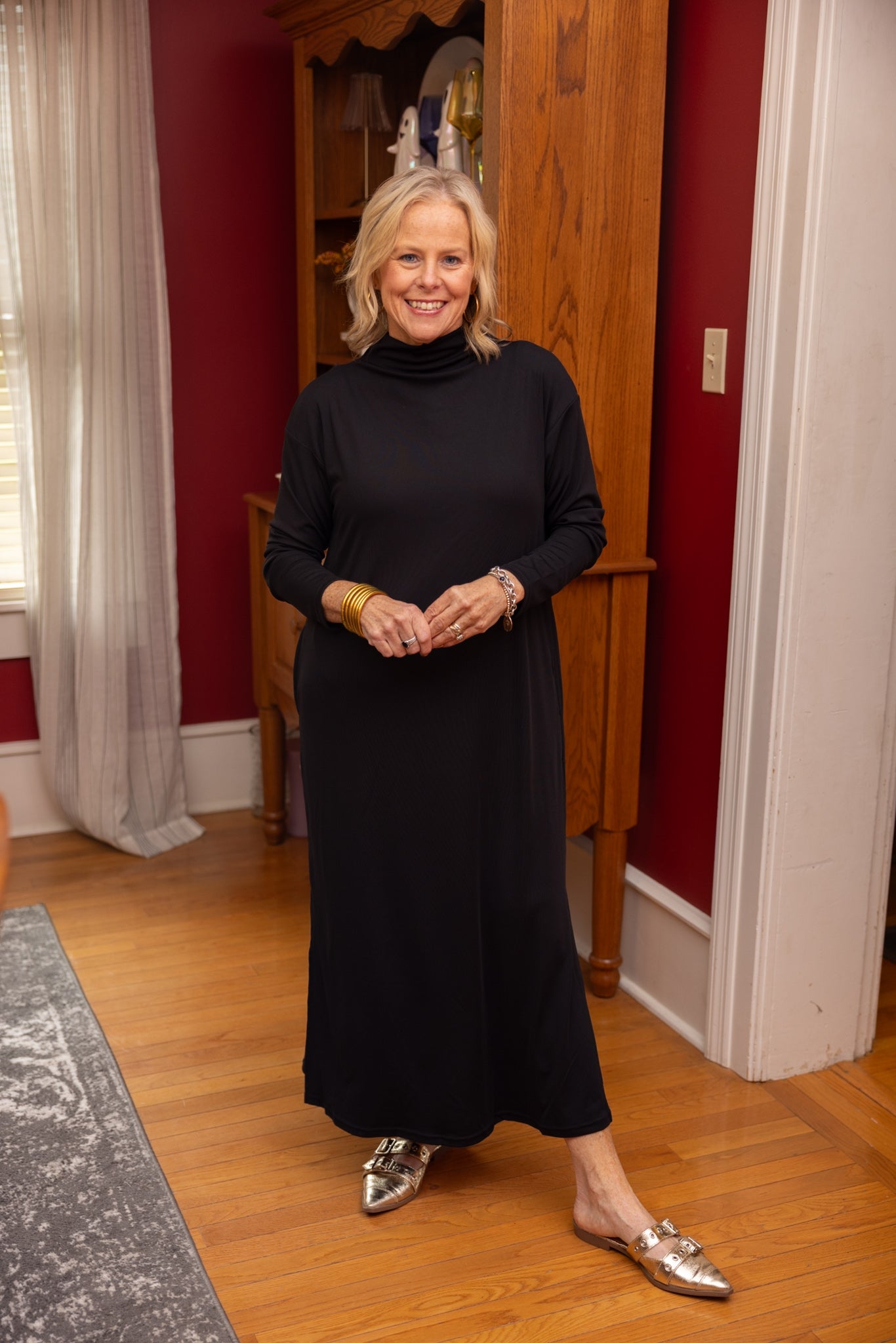Black Mock Neck Midi Dress