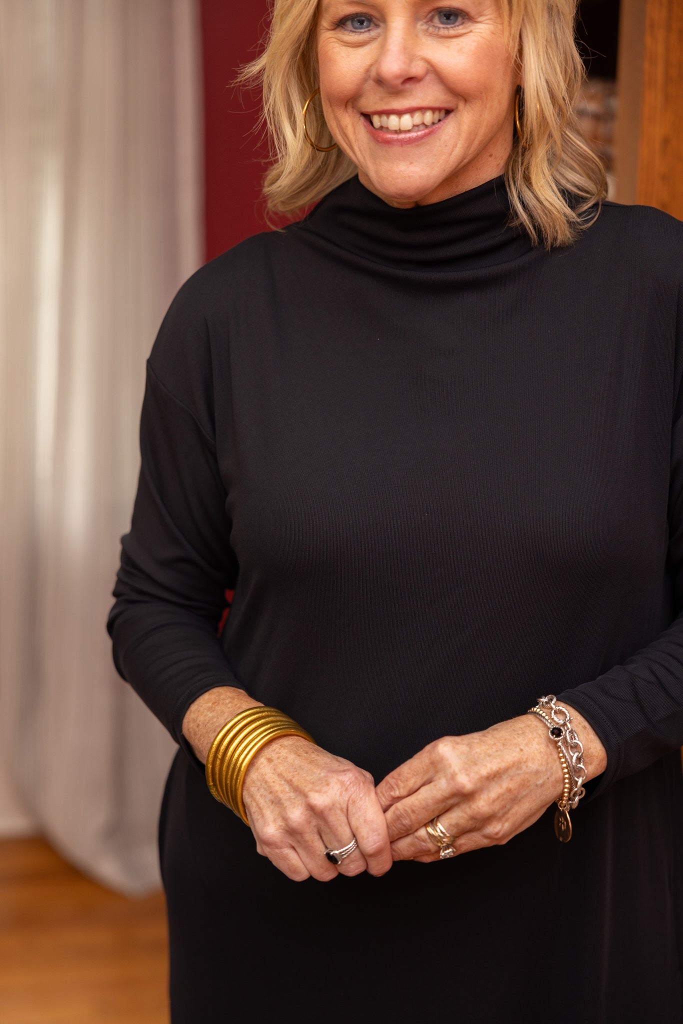 Black Mock Neck Midi Dress