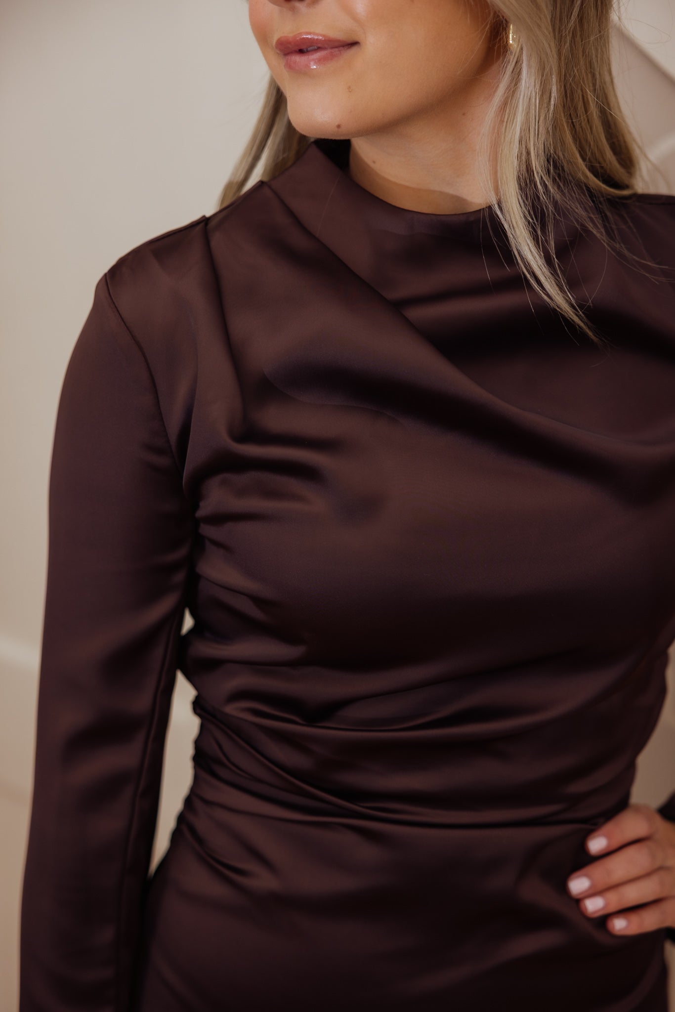 Dark Oak Satin Mini Dress