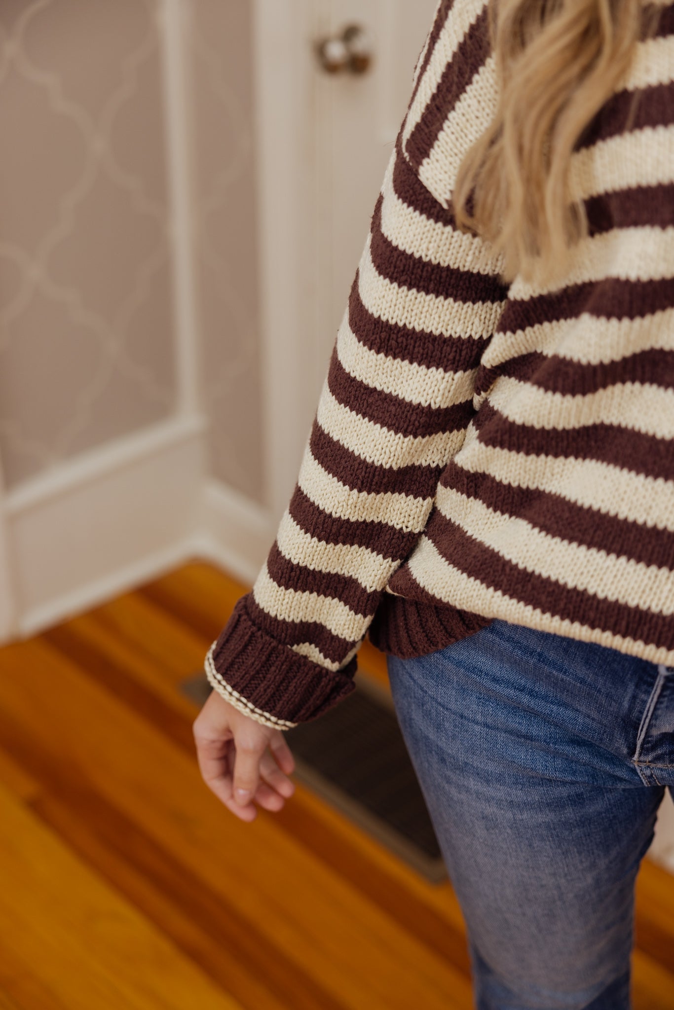 Striped V-Neck OS Sweater