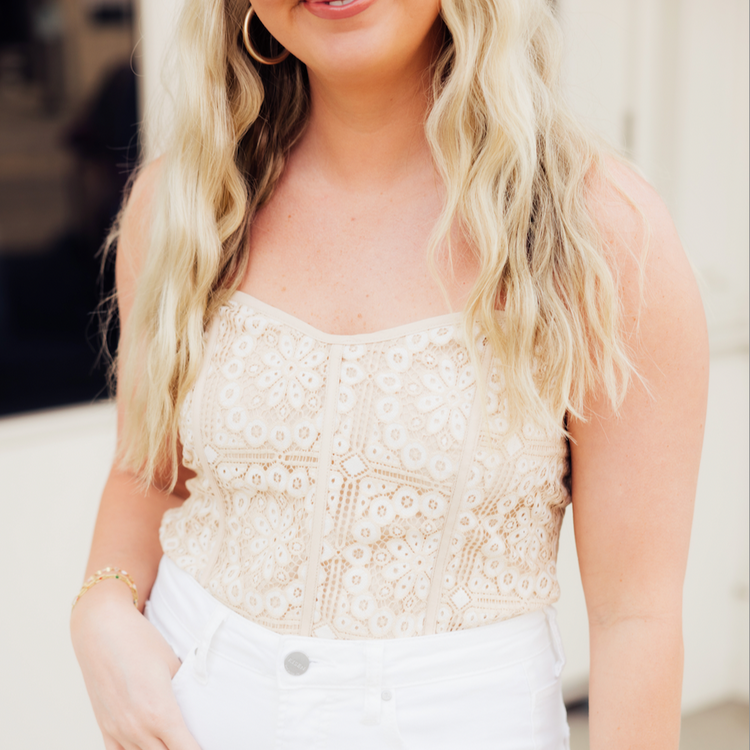Sand Strapless Eyelet Corset Top