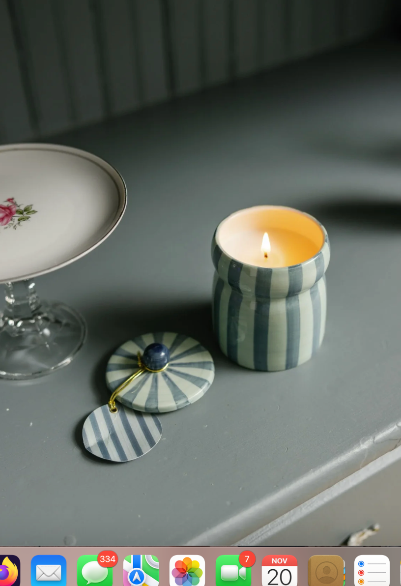 Blue Striped Warm Cider Candle