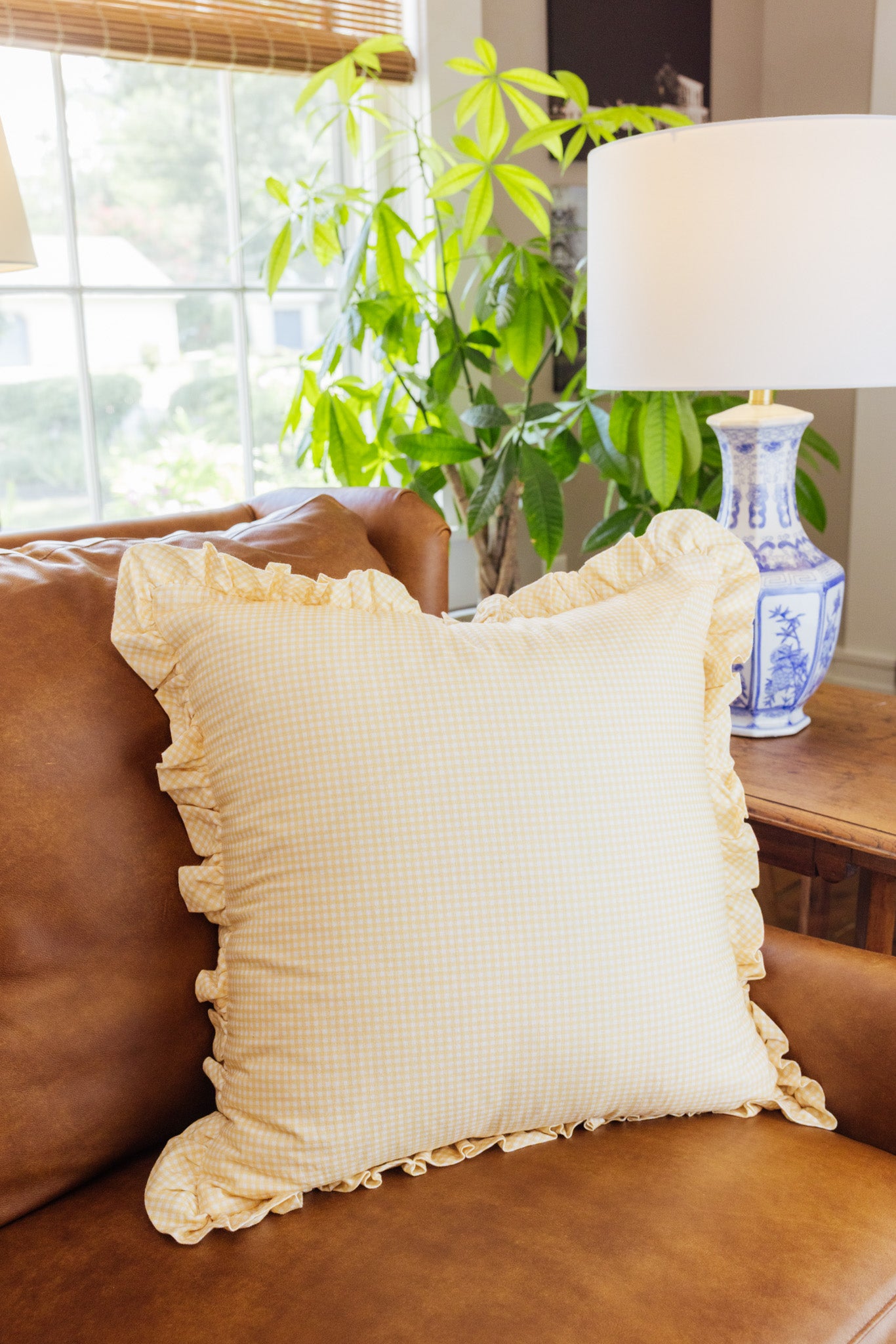 Savannah Gingham Pillow in Gold