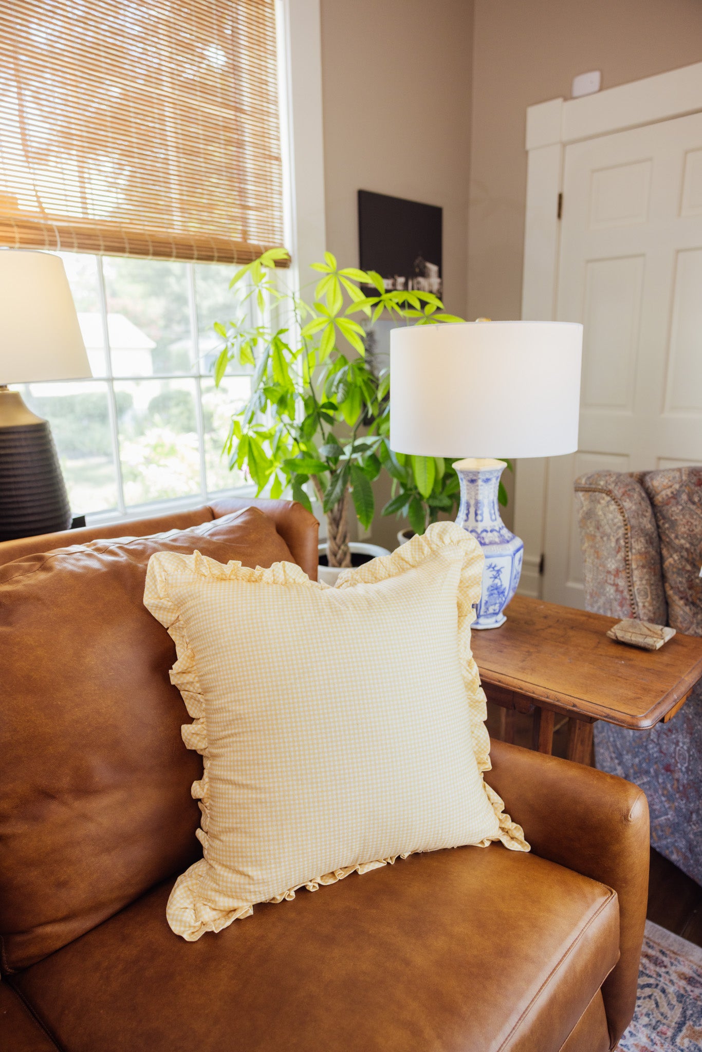 Savannah Gingham Pillow in Gold