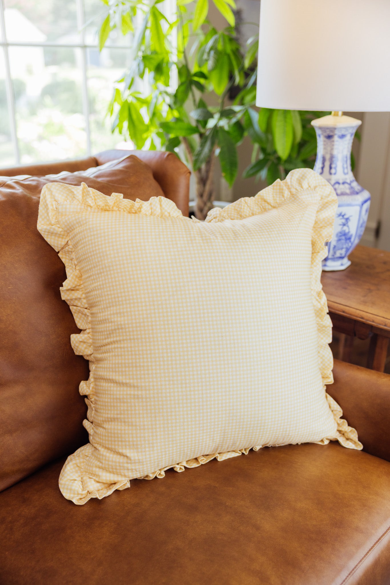 Savannah Gingham Pillow in Gold