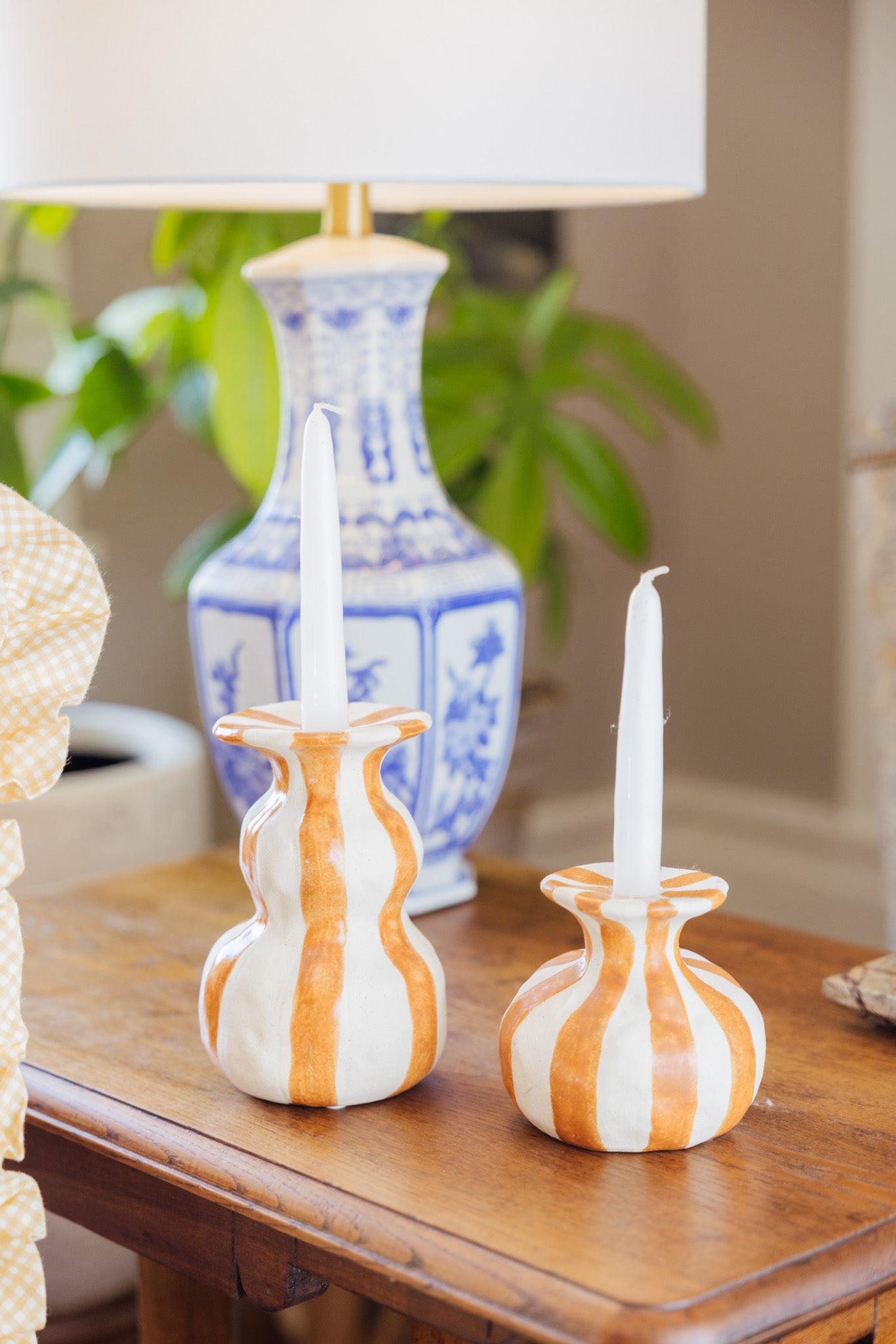 Striped Ceramic Taper Candle Holder