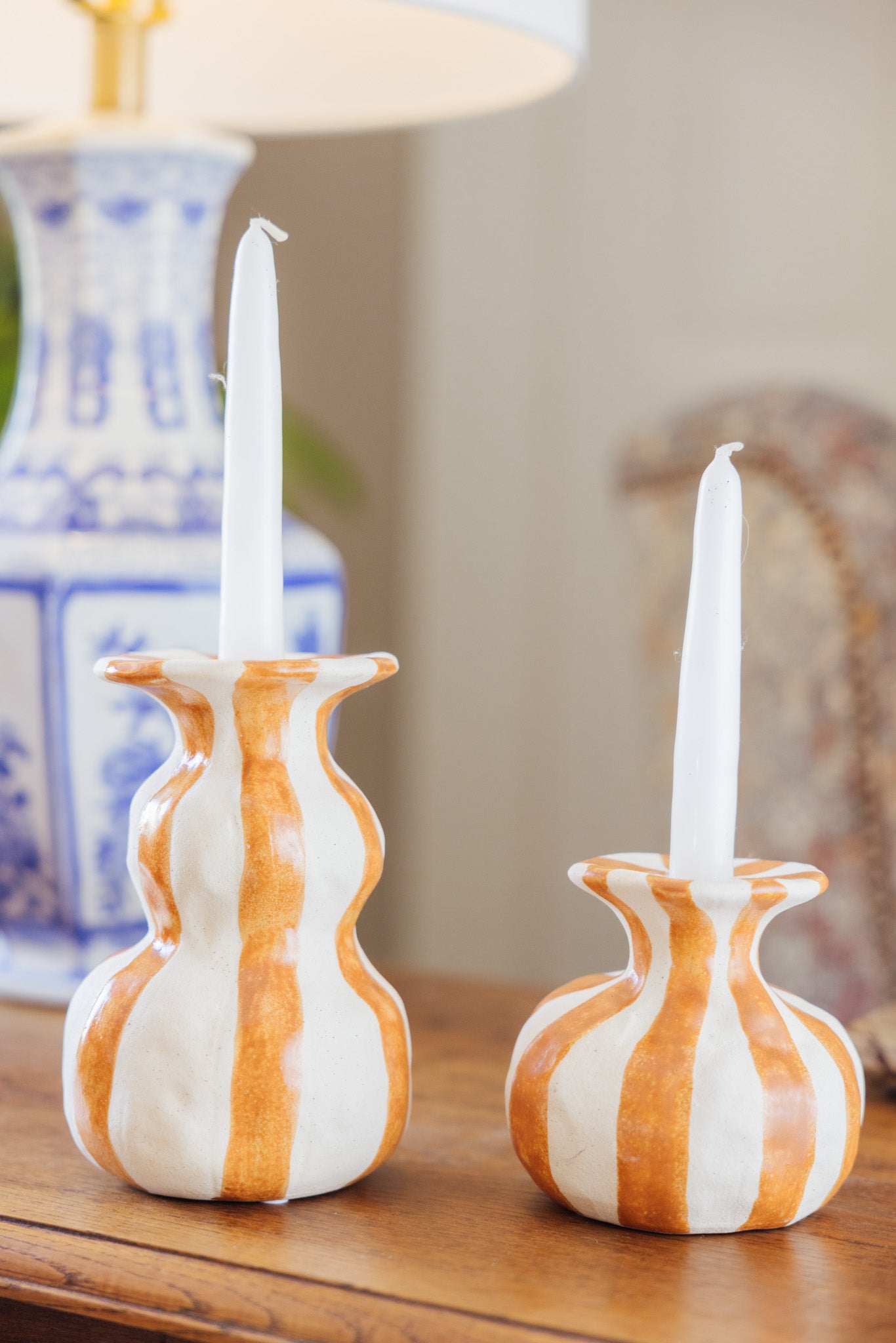 Striped Ceramic Taper Candle Holder