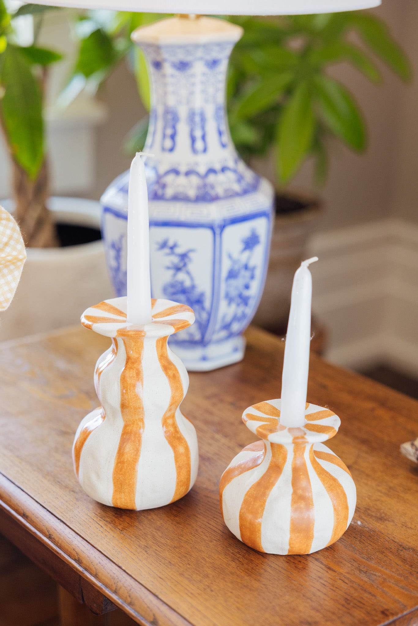 Striped Ceramic Taper Candle Holder