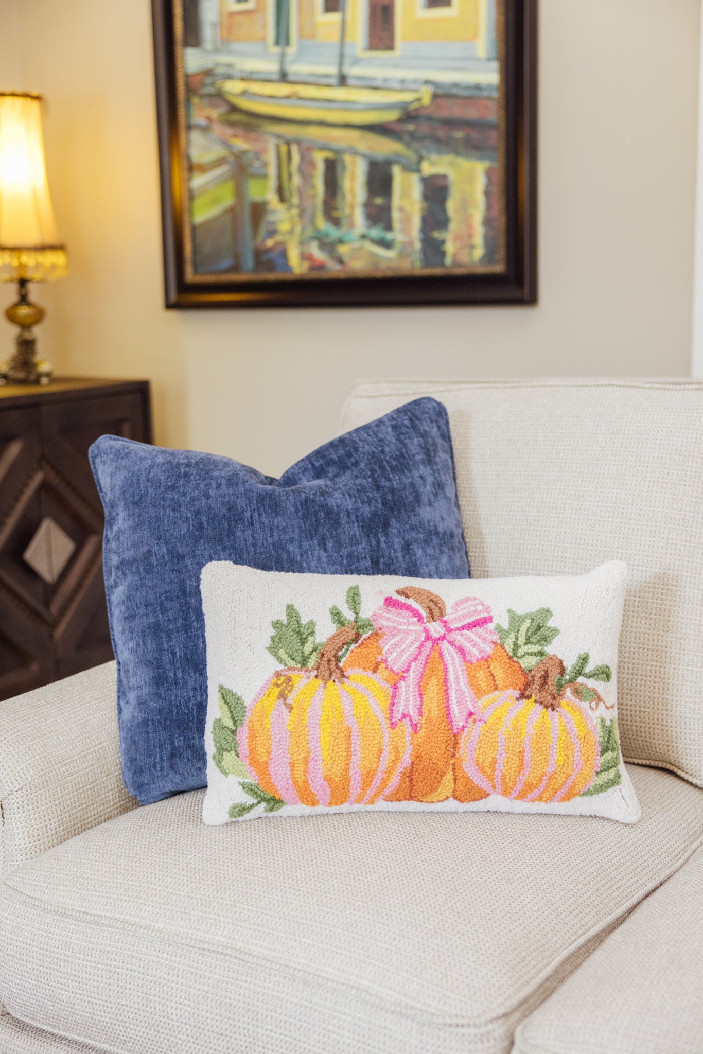 Stripe Pumpkin Trio Hook Pillow