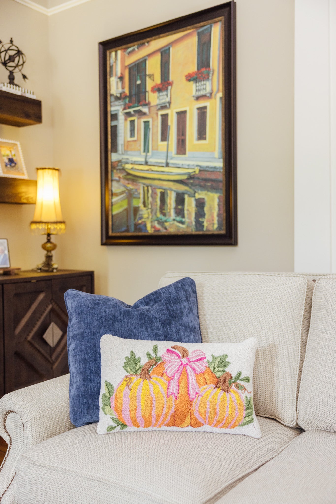 Stripe Pumpkin Trio Hook Pillow