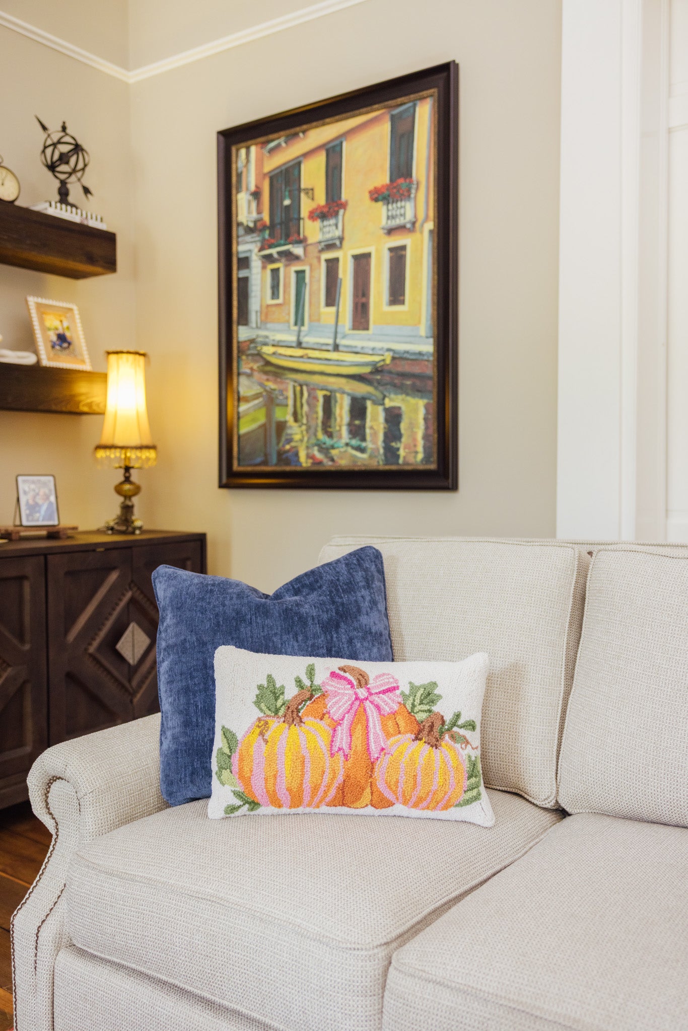 Stripe Pumpkin Trio Hook Pillow