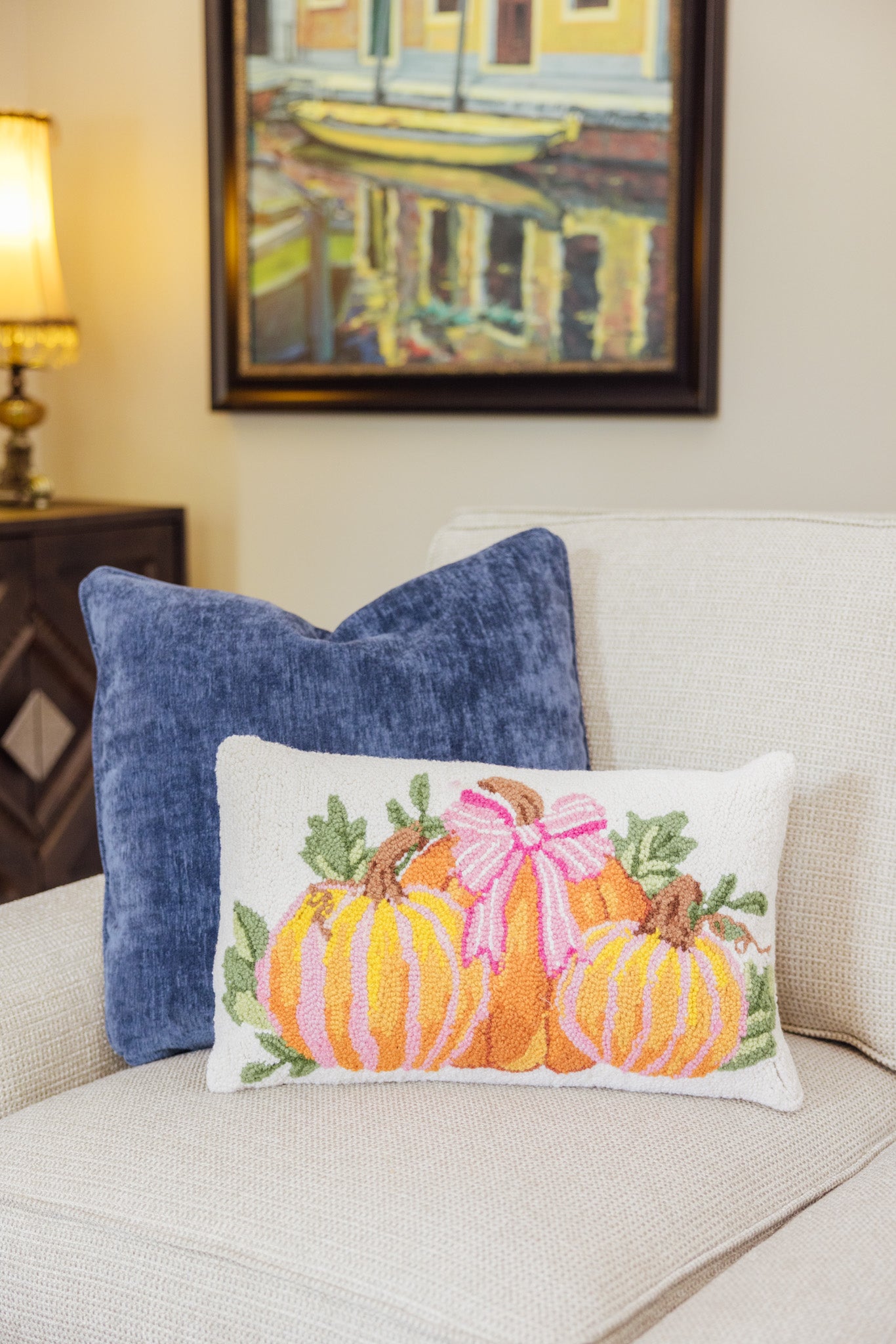 Stripe Pumpkin Trio Hook Pillow