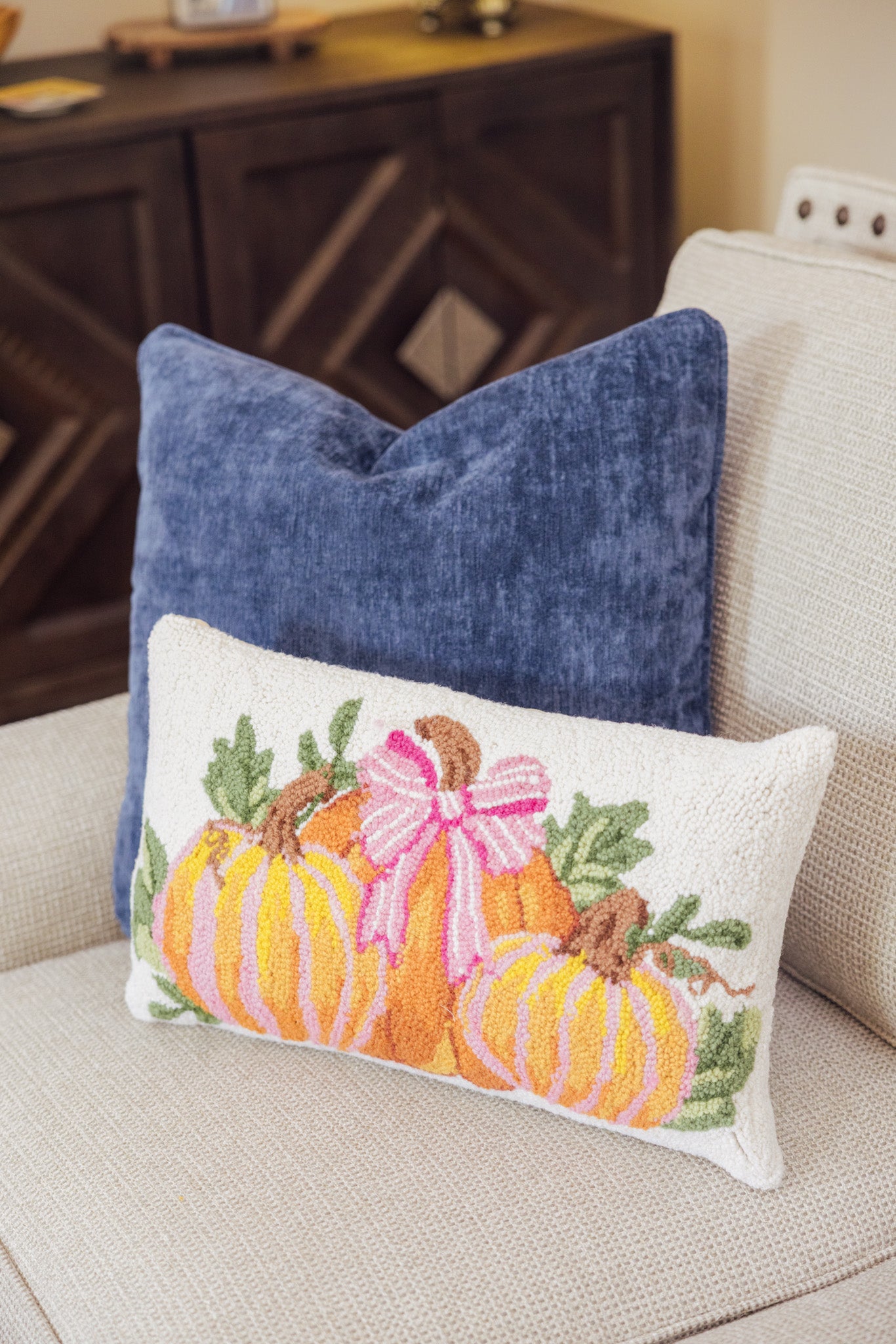 Stripe Pumpkin Trio Hook Pillow
