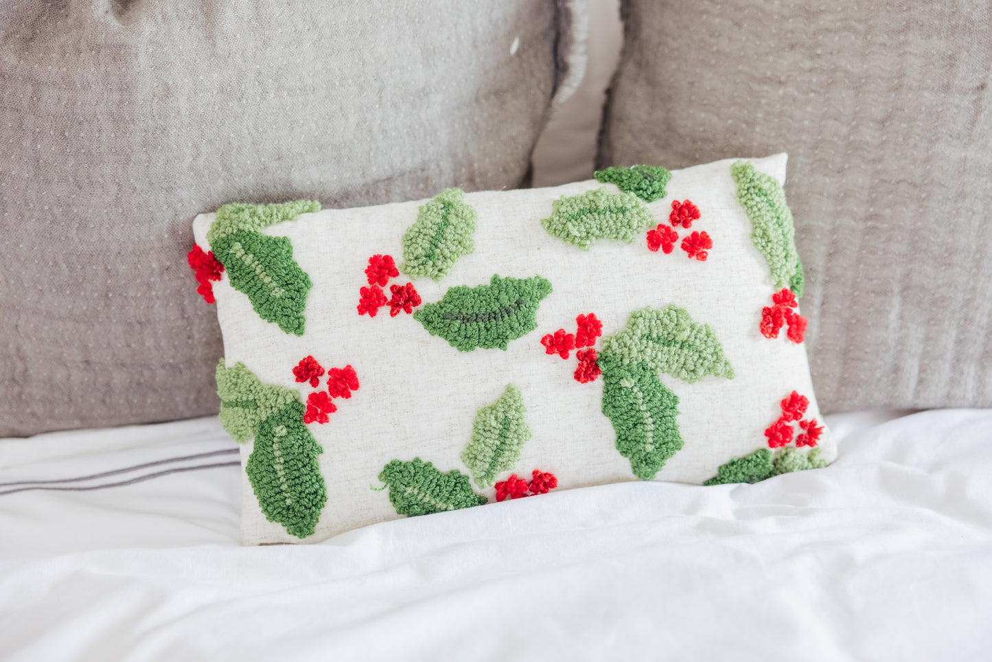 Holly With Berries Tufted Pillow