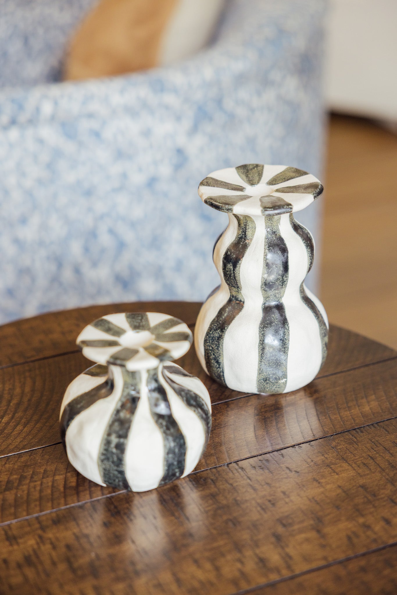 Striped Ceramic Taper Candle Holder