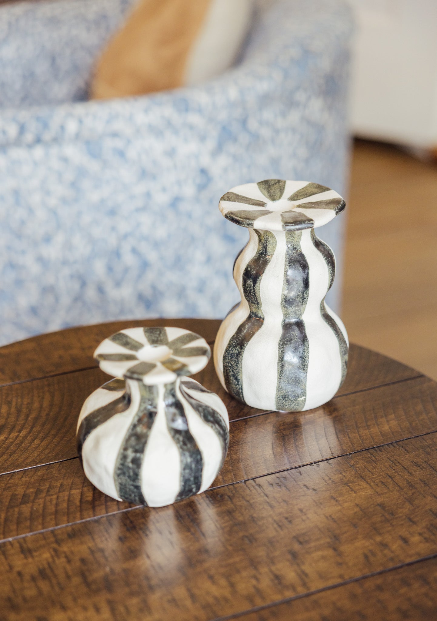 Striped Ceramic Taper Candle Holder