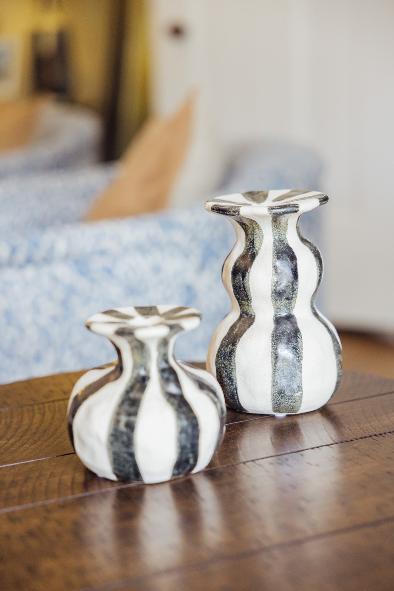Striped Ceramic Taper Candle Holder