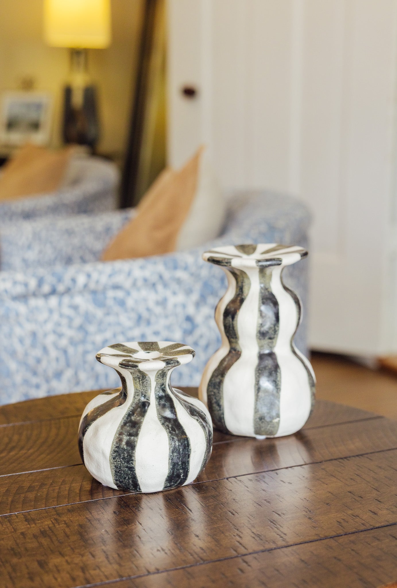 Striped Ceramic Taper Candle Holder