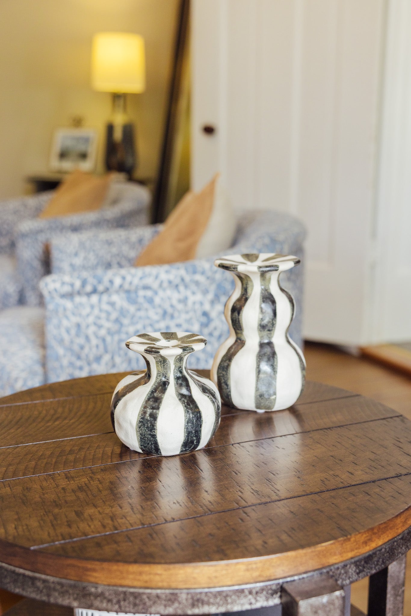 Striped Ceramic Taper Candle Holder