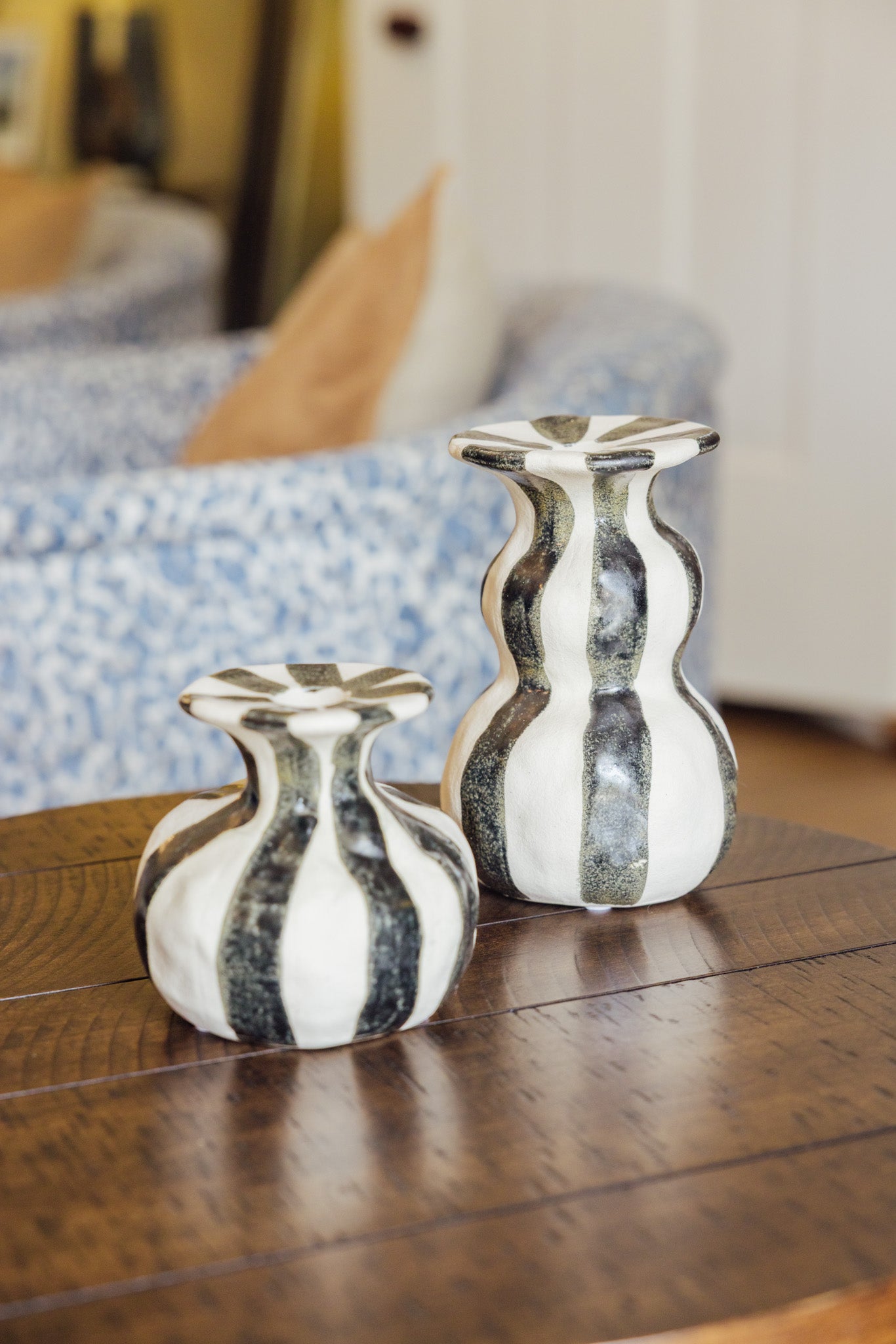 Striped Ceramic Taper Candle Holder