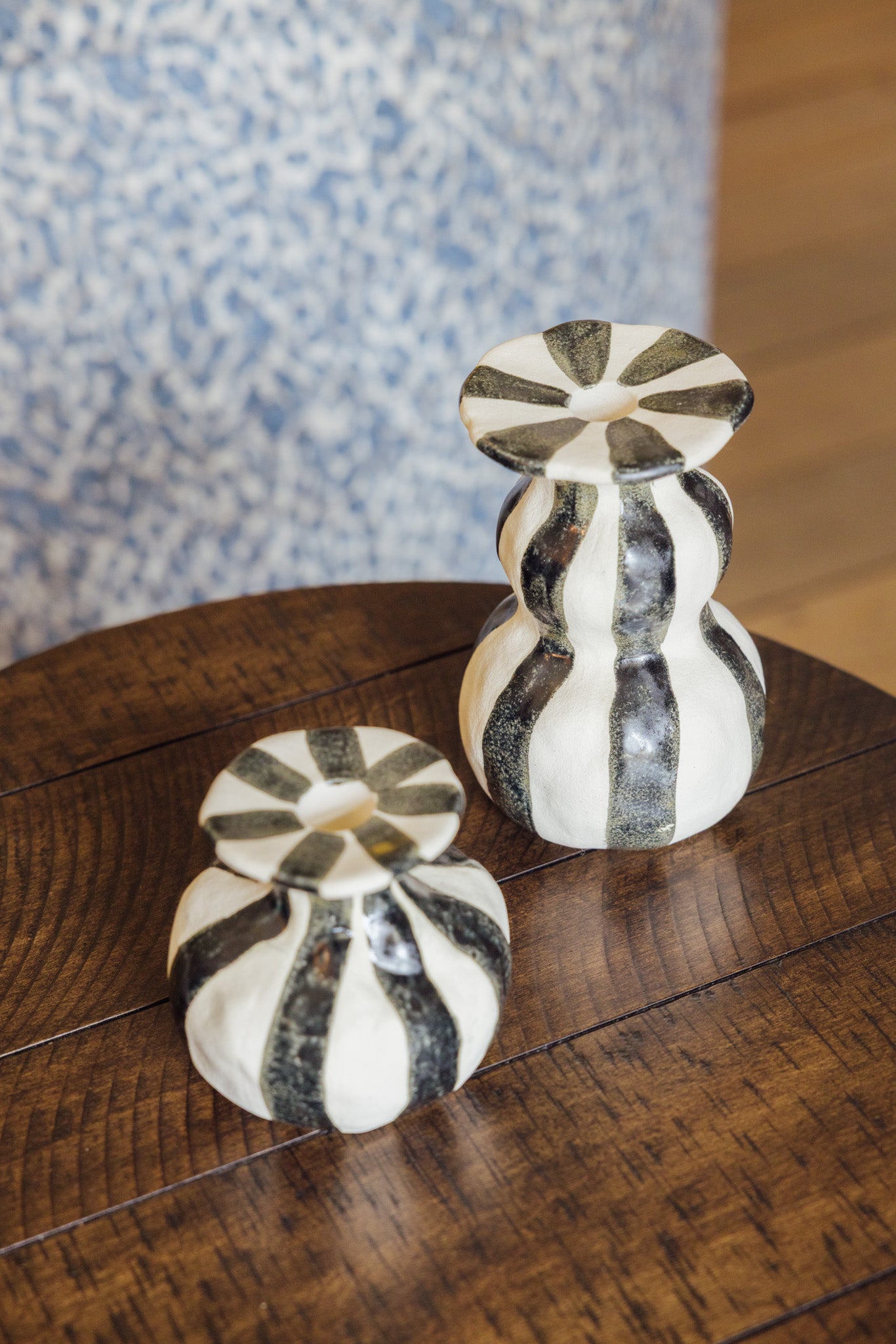 Striped Ceramic Taper Candle Holder