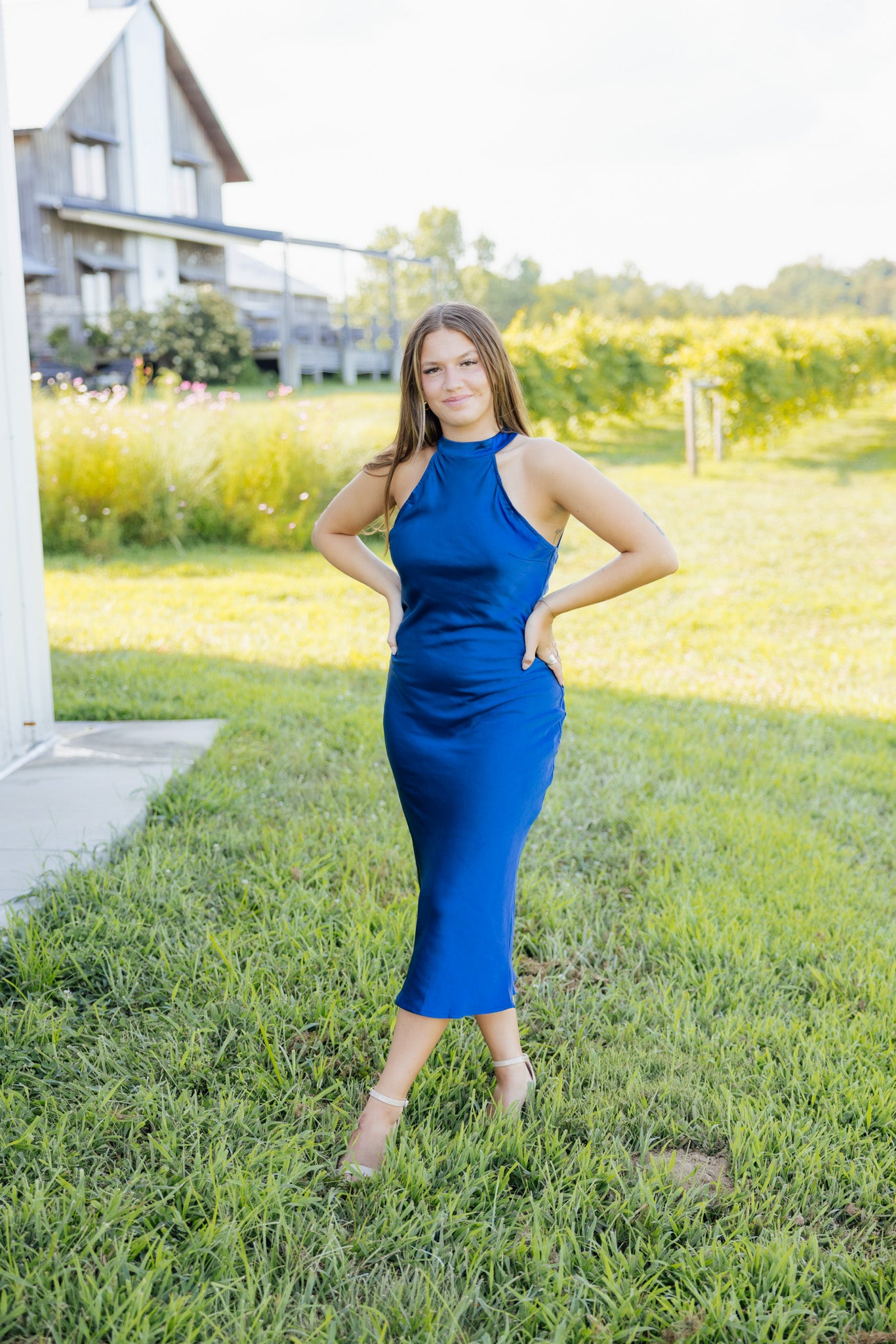 Blue Open Back Midi Dress