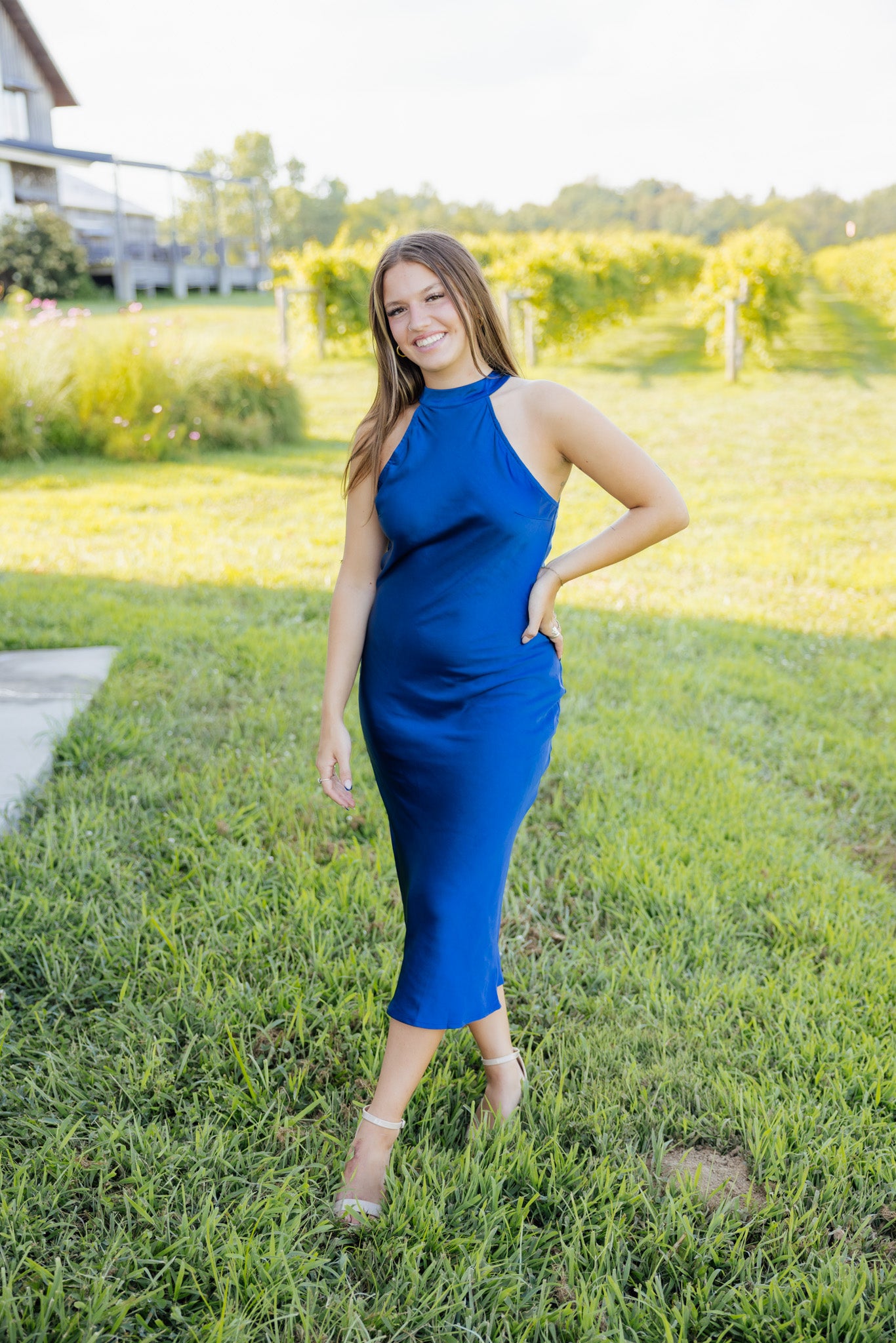 Blue Open Back Midi Dress