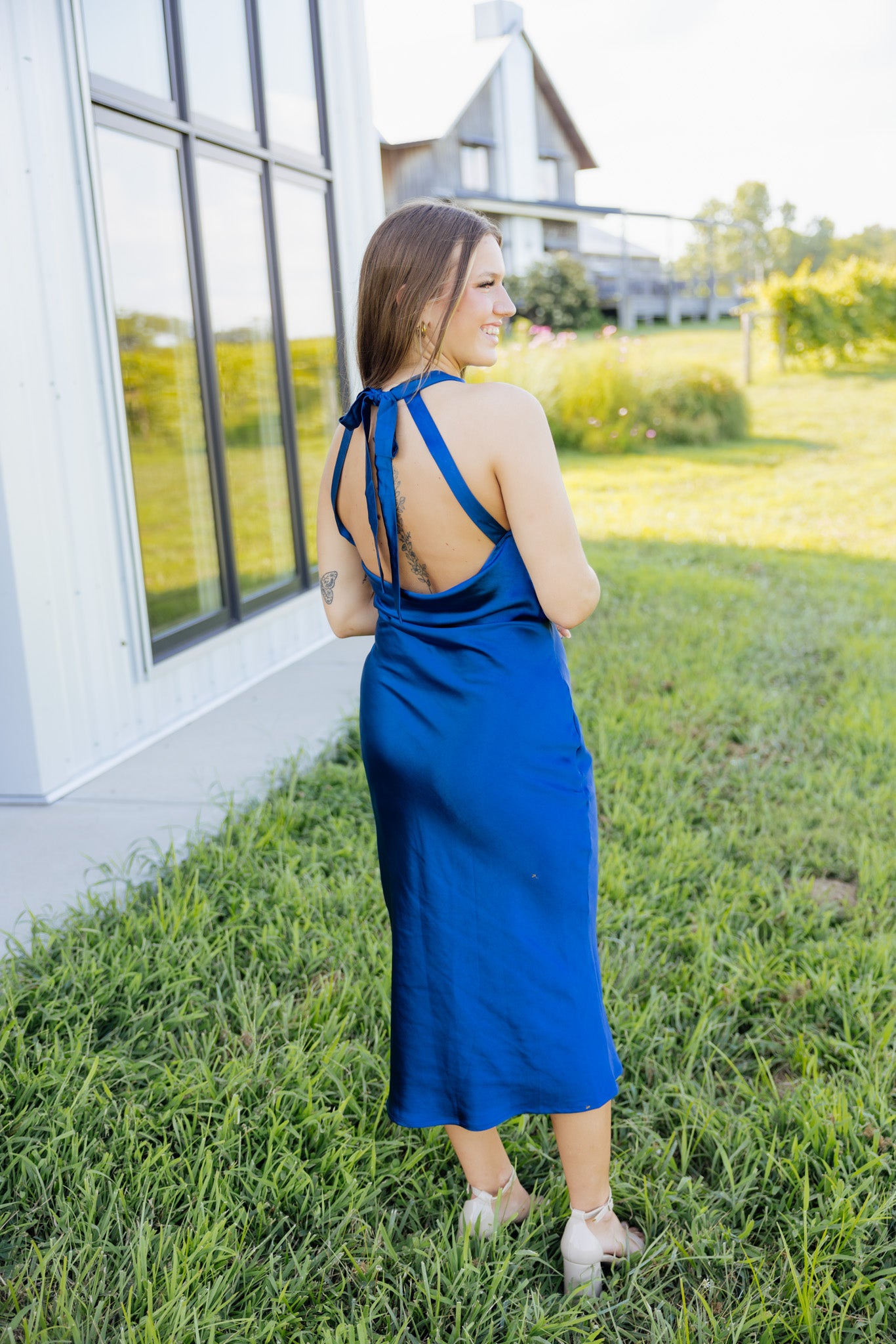 Blue Open Back Midi Dress
