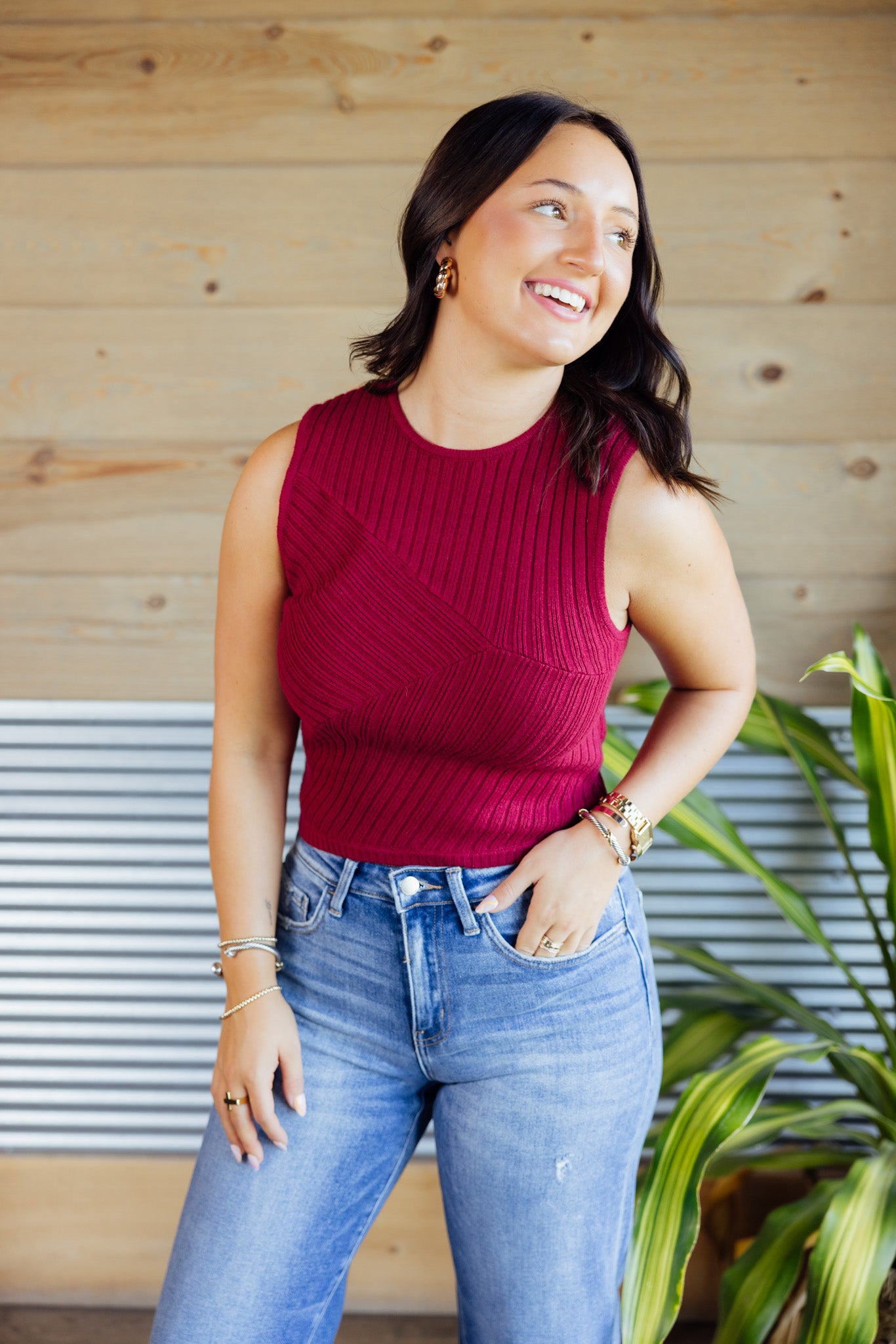 Burgundy Sleeveless Sweater Top