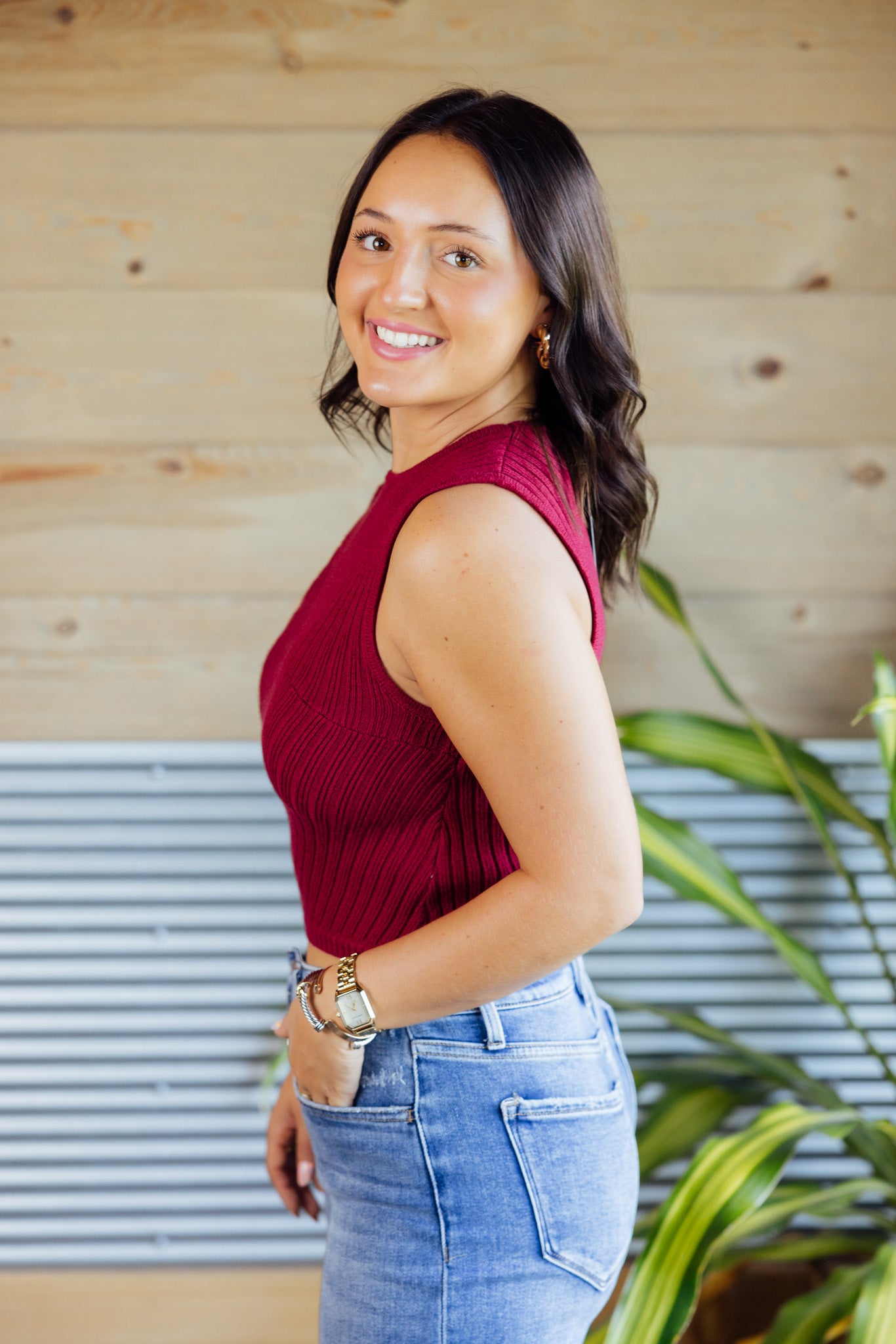 Burgundy Sleeveless Sweater Top