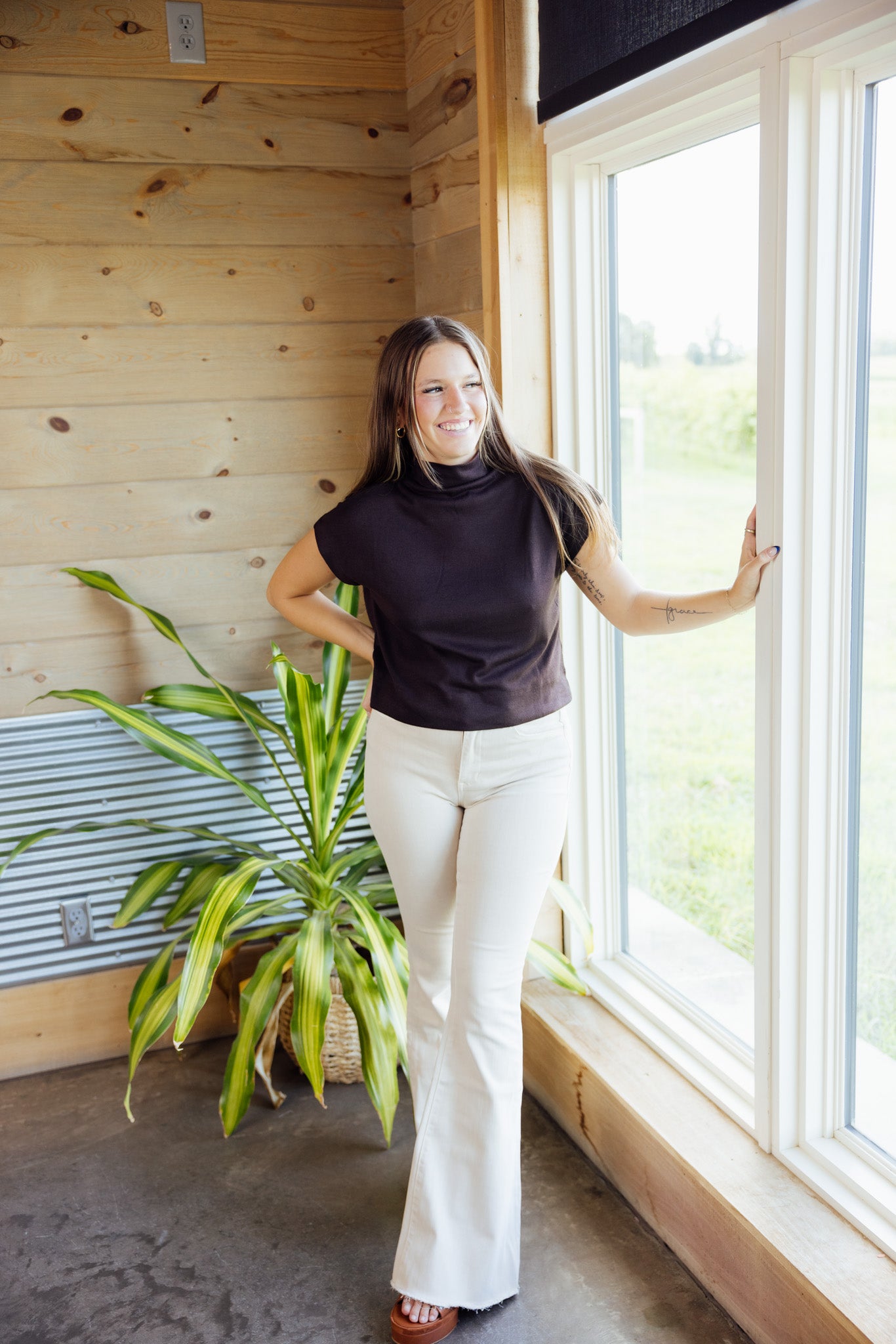 Brown Mock Neck Top