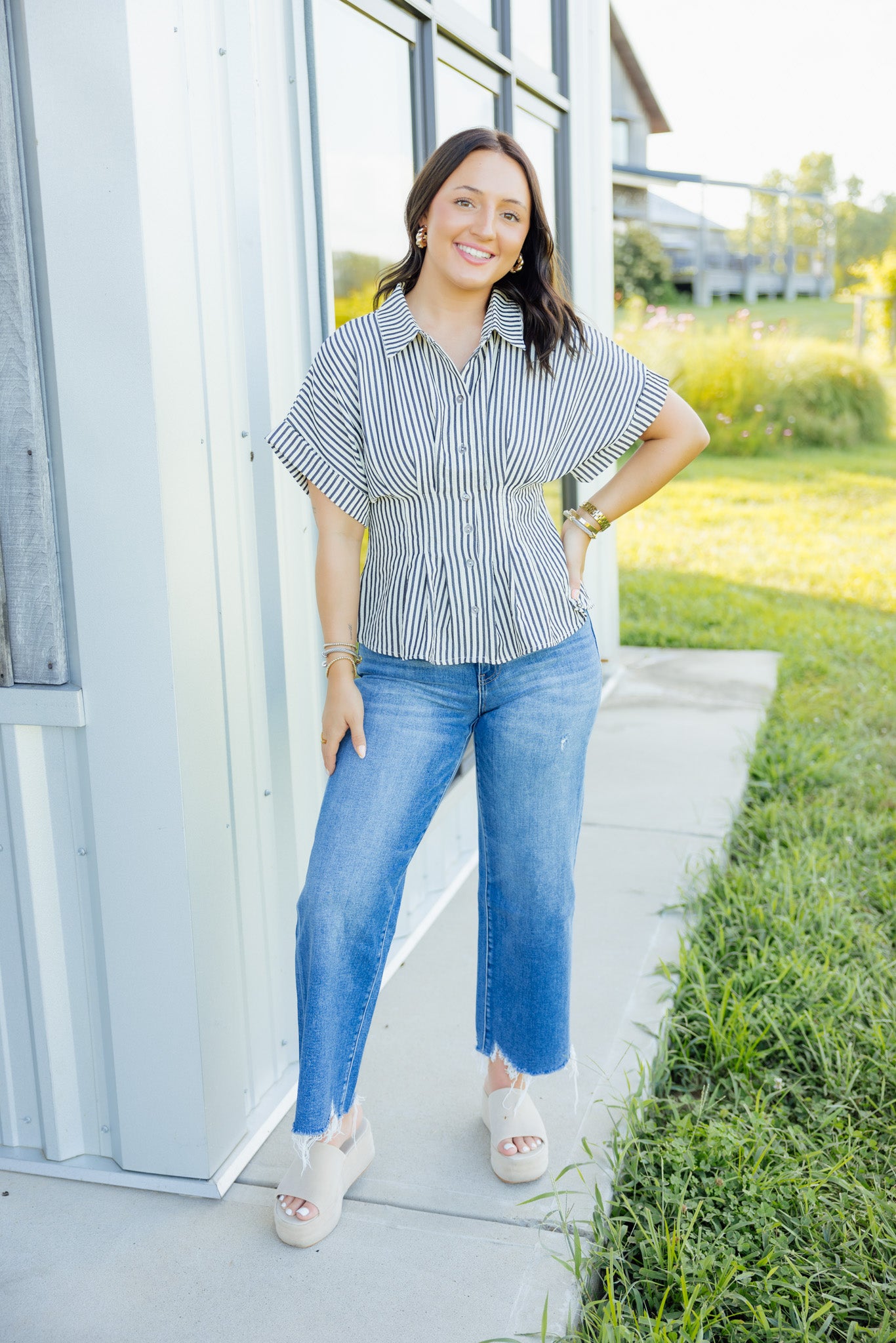 Striped Pleated Top