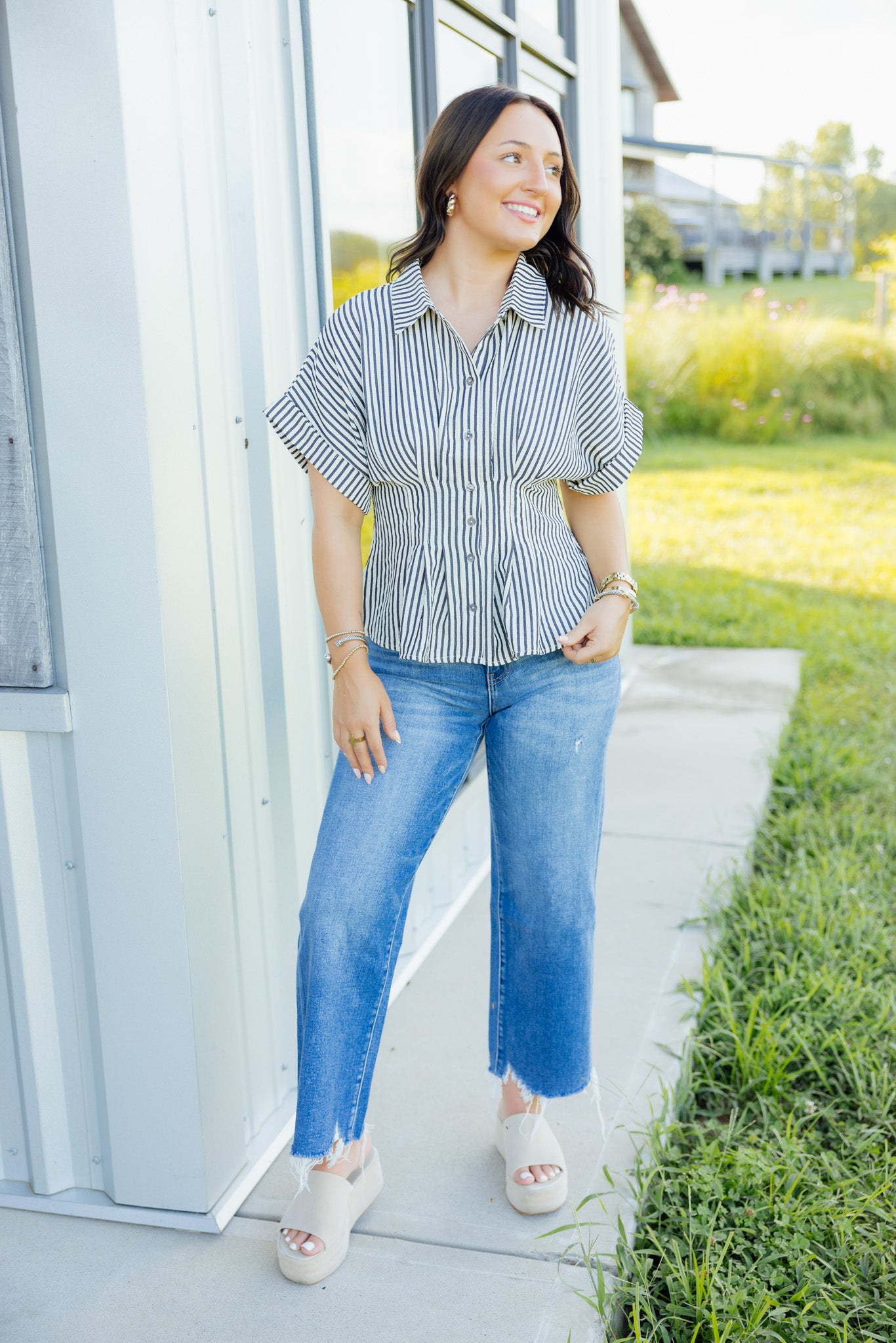 Striped Pleated Top